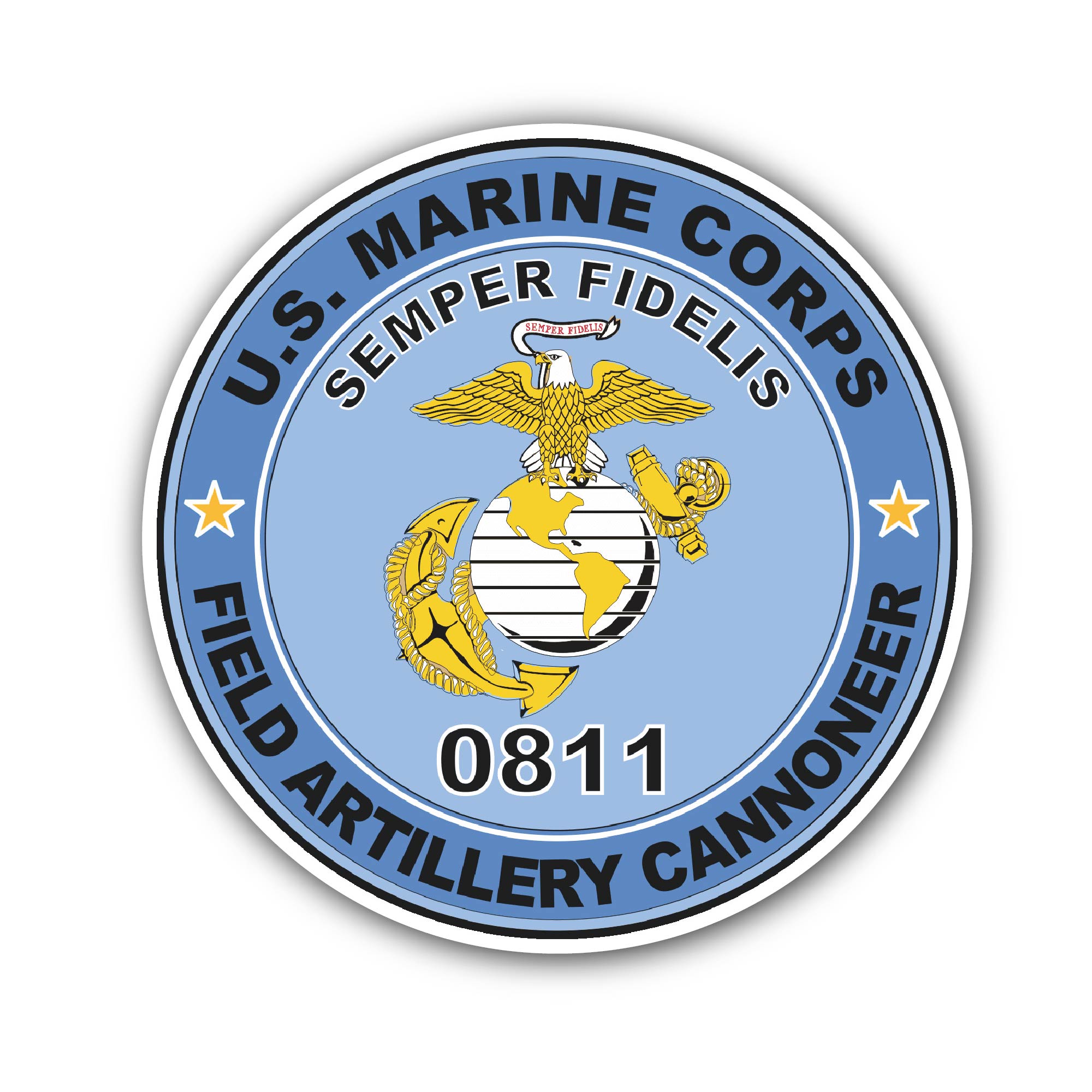U.S.M.C. MOS 0811 Field Artillery Cannoneer Sticker, Waterproof Vinyl Decal Sticker Indoor Or Outdoor 2 (Pieces) 3" and 5"