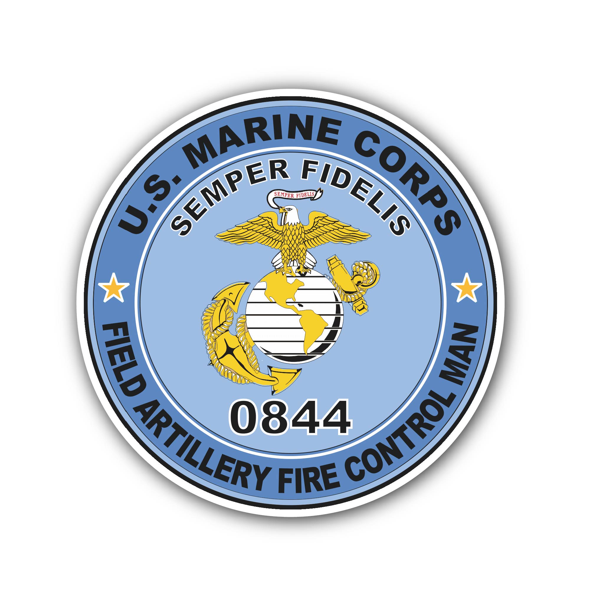 U.S.M.C. MOS 0844 Field Artillery Fire Control Man Sticker, Waterproof Vinyl Decal Sticker Indoor Or Outdoor 2 (Pieces) 3" and 5"
