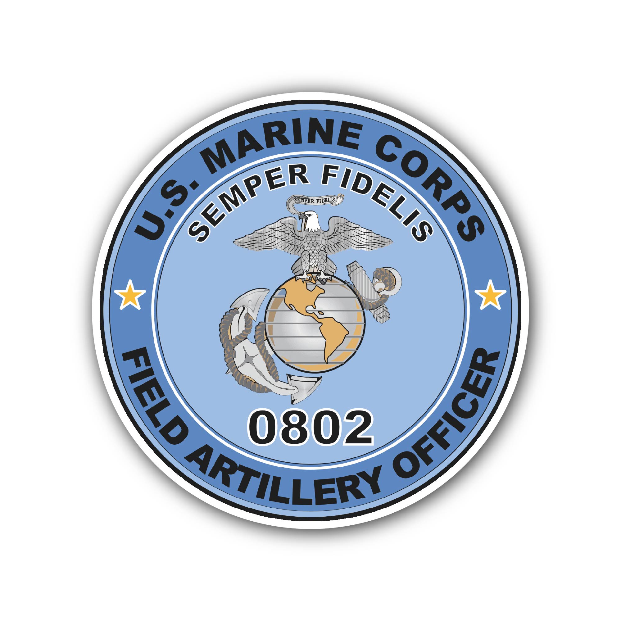 U.S.M.C. MOS 0802 Field Artillery Officer Sticker, Waterproof Vinyl Decal Sticker Indoor Or Outdoor 2 (Pieces) 3" and 5"