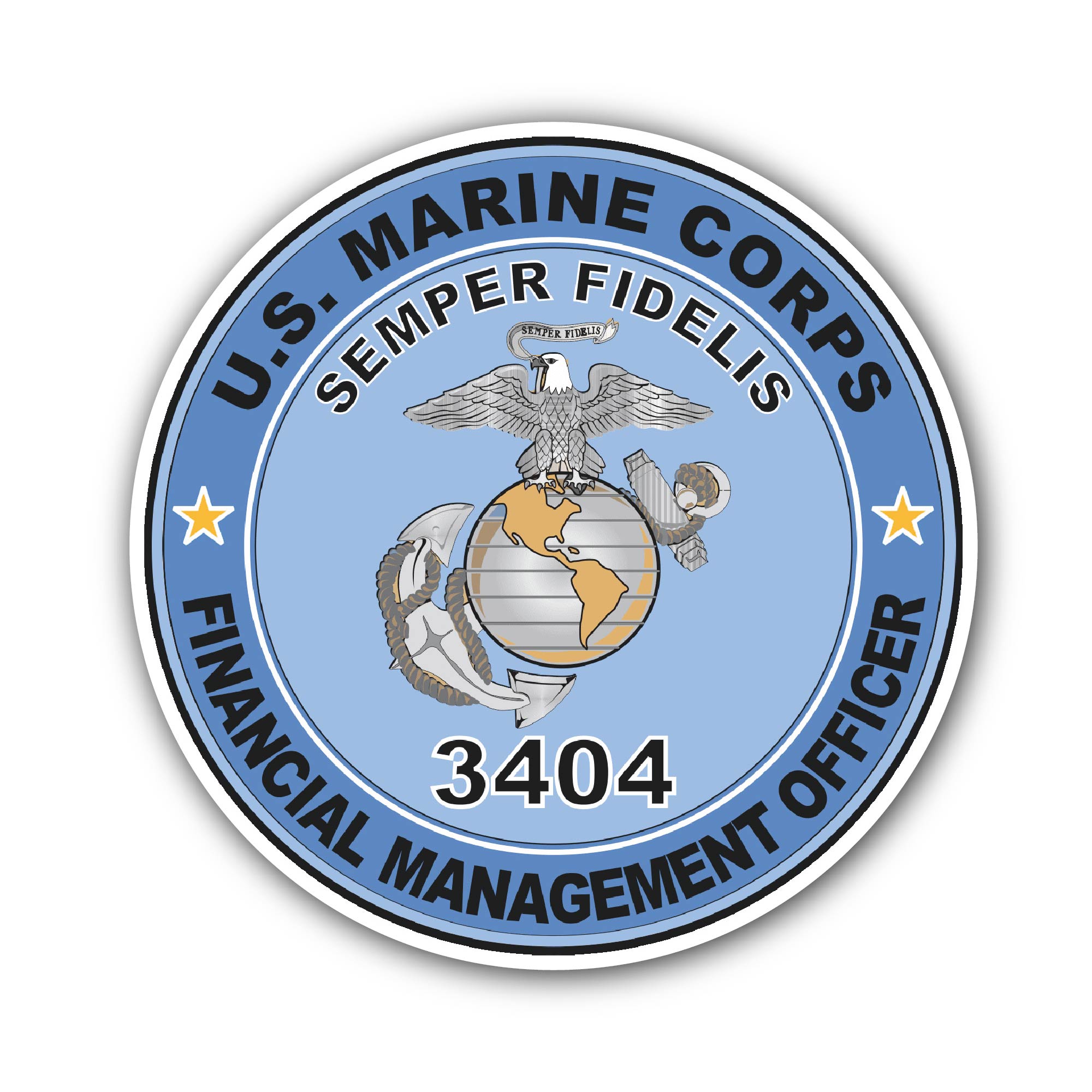 U.S.M.C. MOS 3404 Financial Management Officer Sticker, Waterproof Vinyl Decal Sticker Indoor Or Outdoor 2 (Pieces) 3" and 5"