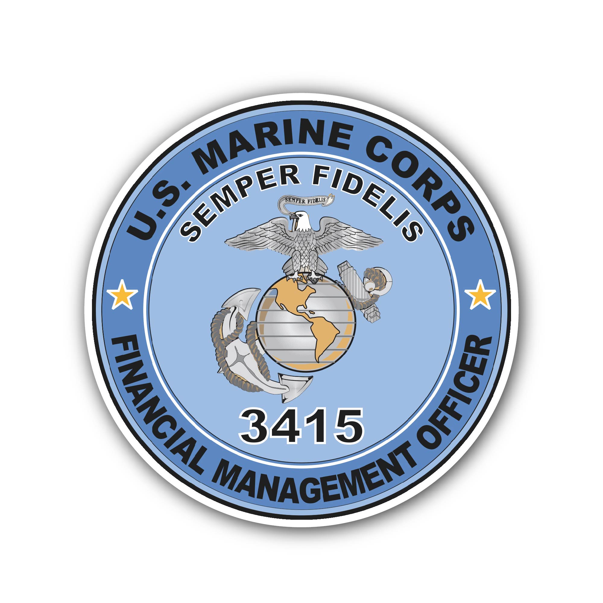 U.S.M.C. MOS 3415 Financial Management Officer Sticker, Waterproof Vinyl Decal Sticker Indoor Or Outdoor 2 (Pieces) 3" and 5"