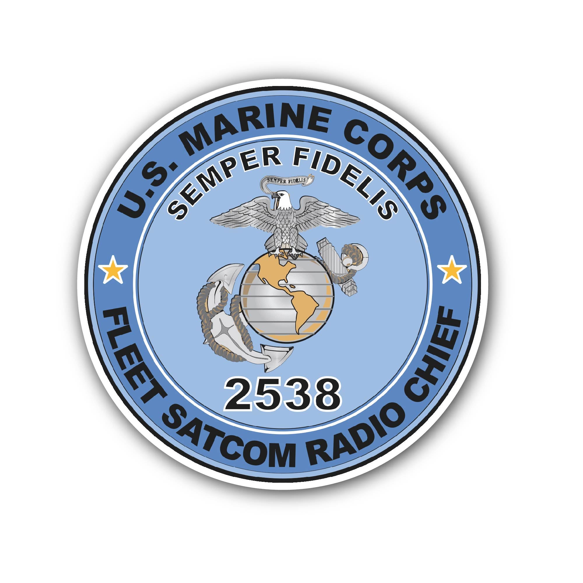 U.S.M.C. MOS 2538 Fleet SATCOM Radio Chief Sticker, Waterproof Vinyl Decal Sticker Indoor Or Outdoor 2 (Pieces) 3" and 5"