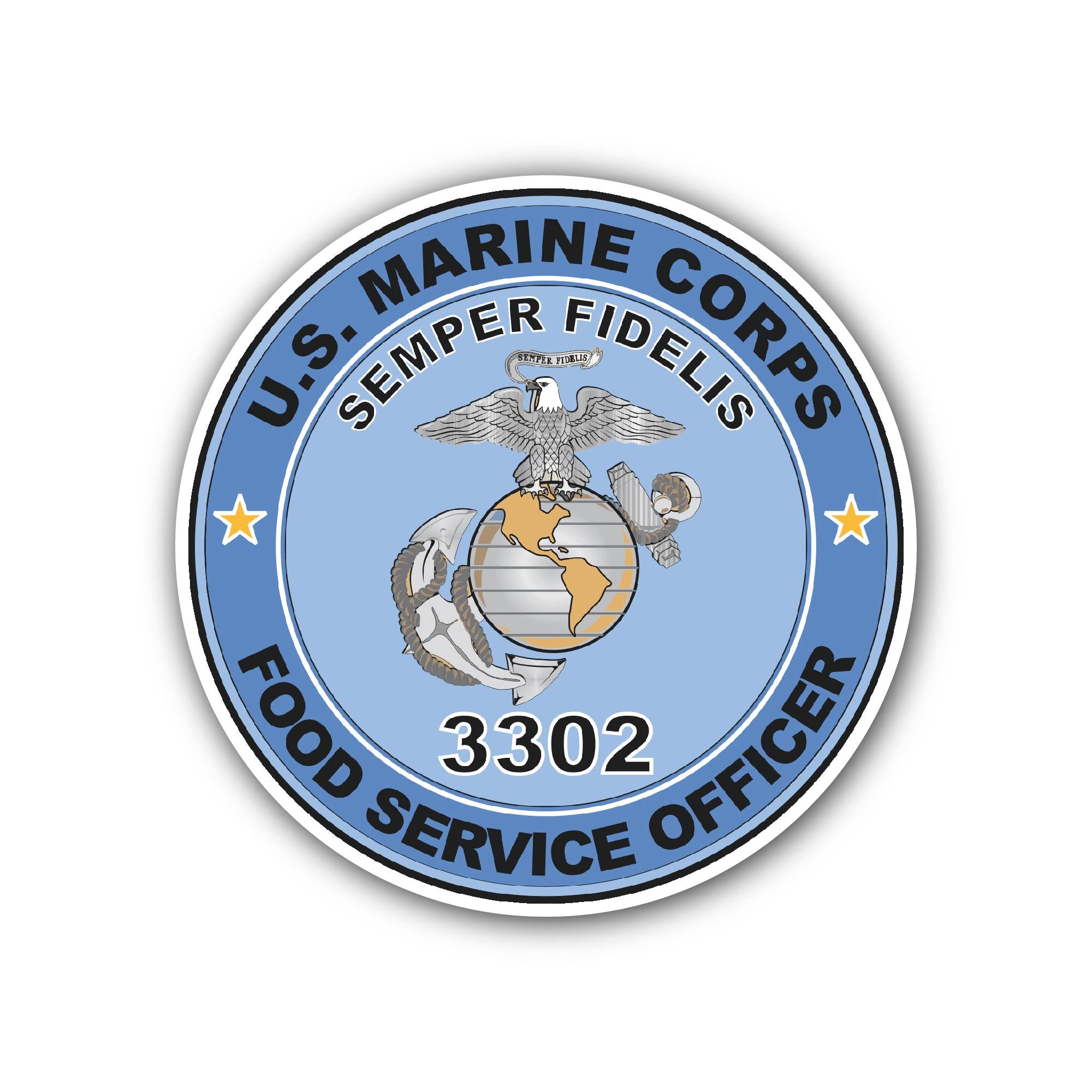 U.S.M.C. MOS 3302 Food Service Officer Sticker, Waterproof Vinyl Decal Sticker Indoor Or Outdoor 2 (Pieces) 3" and 5"