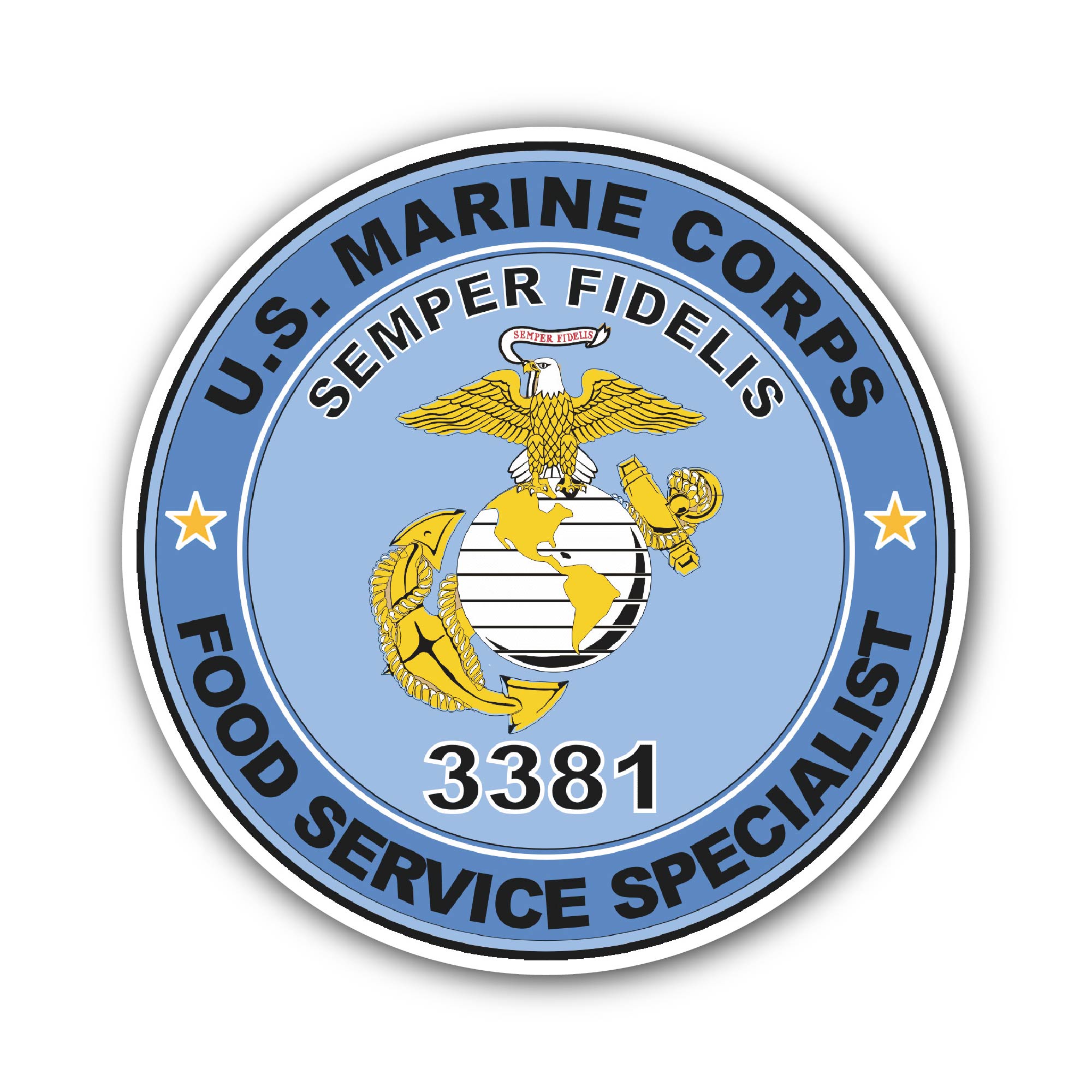 U.S.M.C. MOS 3381 Food Service Specialist Sticker, Waterproof Vinyl Decal Sticker Indoor Or Outdoor 2 (Pieces) 3" and 5"