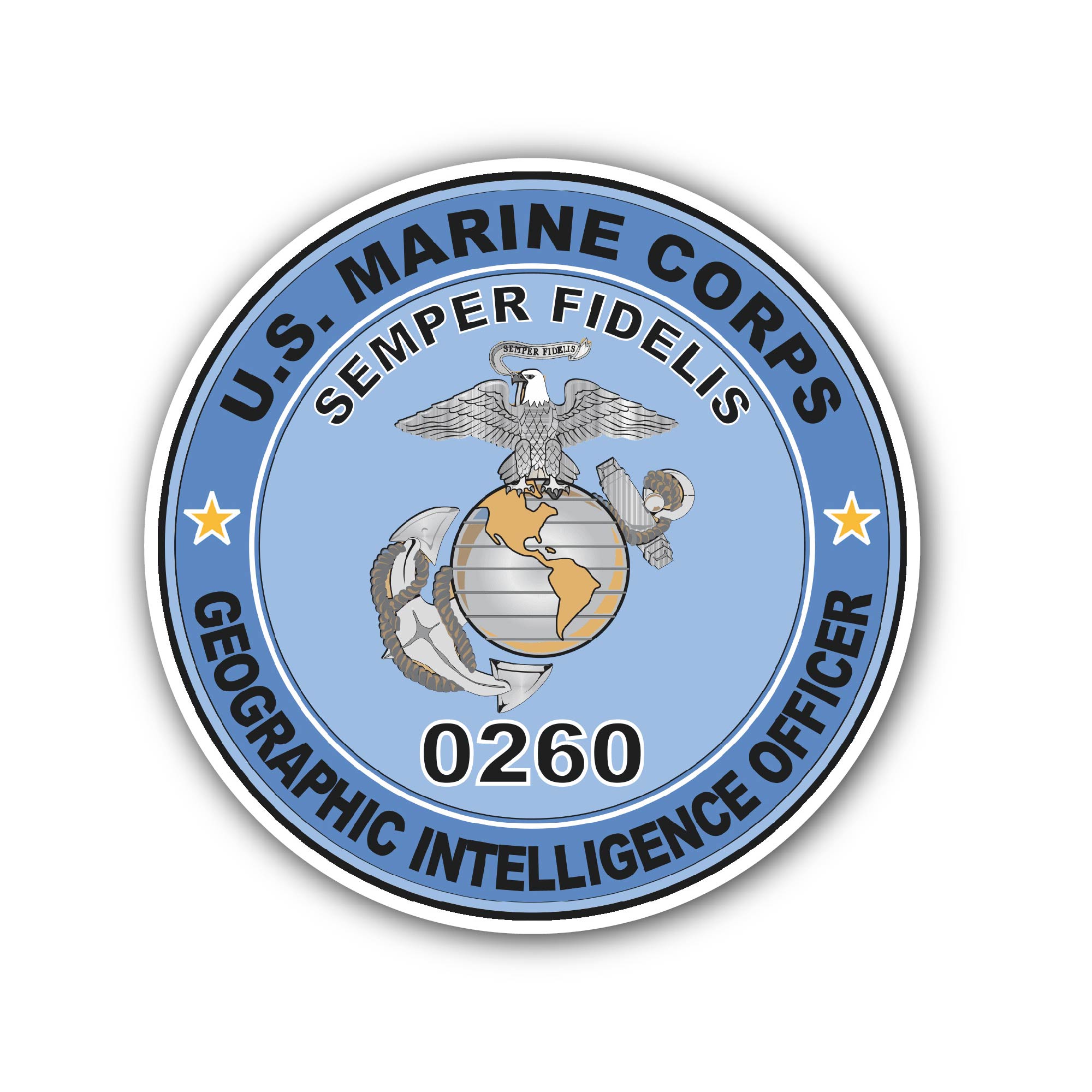 U.S.M.C. MOS 0260 Geographic Intelligence Officer Sticker, Waterproof Vinyl Decal Sticker Indoor Or Outdoor 2 (Pieces) 3" and 5"