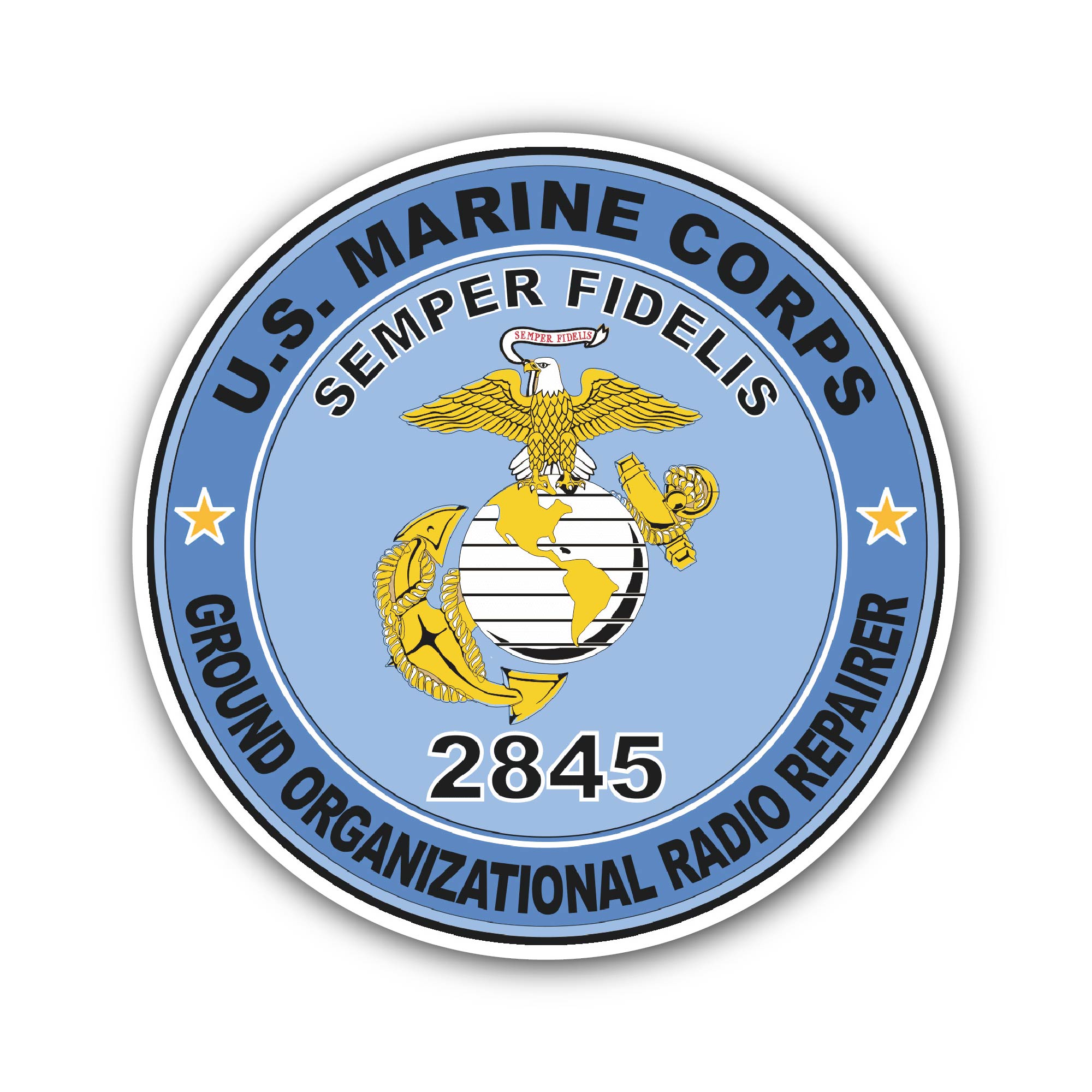 U.S.M.C. MOS 2845 Ground Organizational Radio Repairer Sticker, Waterproof Vinyl Decal Sticker Indoor Or Outdoor 2 (Pieces) 3" and 5"