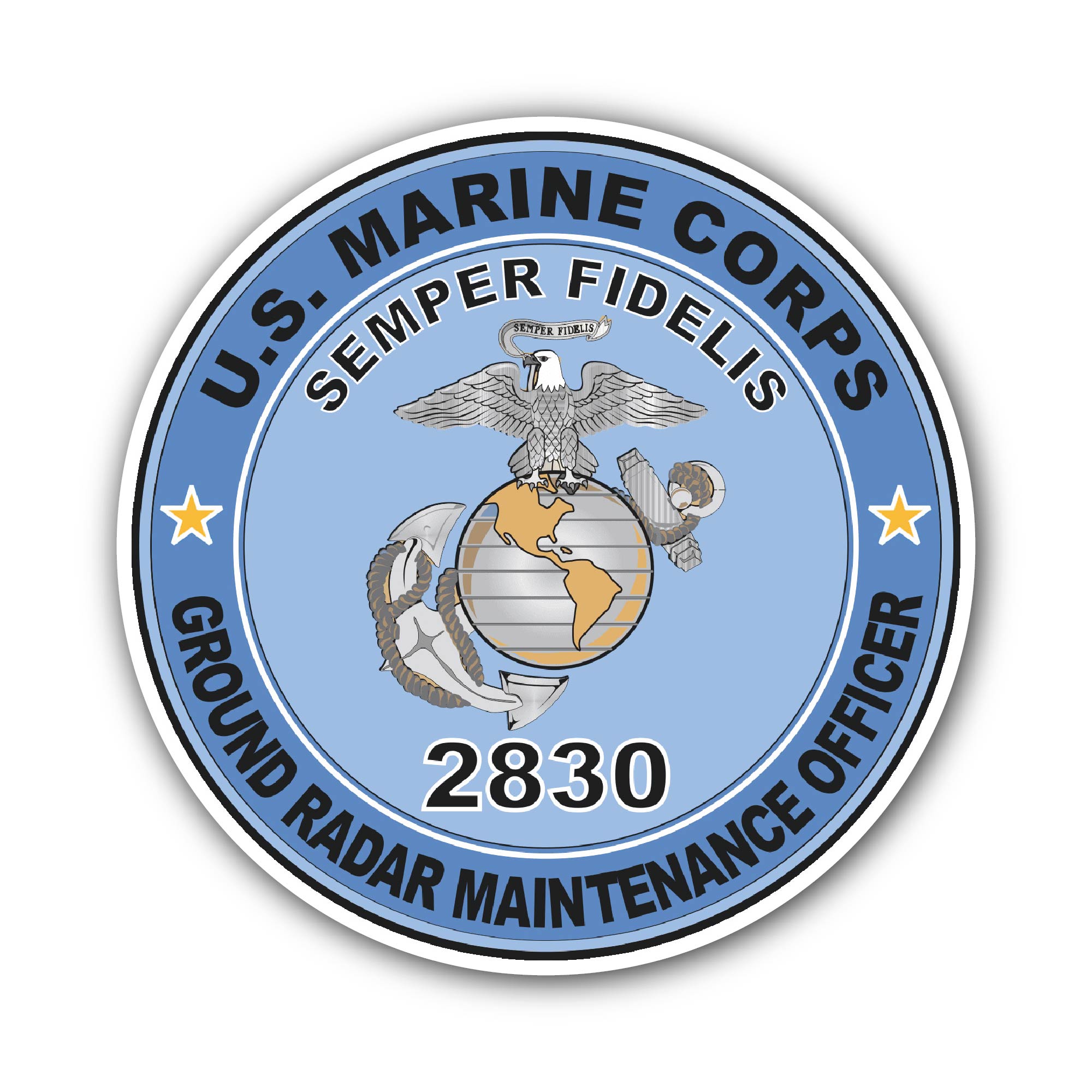 U.S.M.C. MOS 2830 Ground Radar Maintenance Officer Sticker, Waterproof Vinyl Decal Sticker Indoor Or Outdoor 2 (Pieces) 3" and 5"