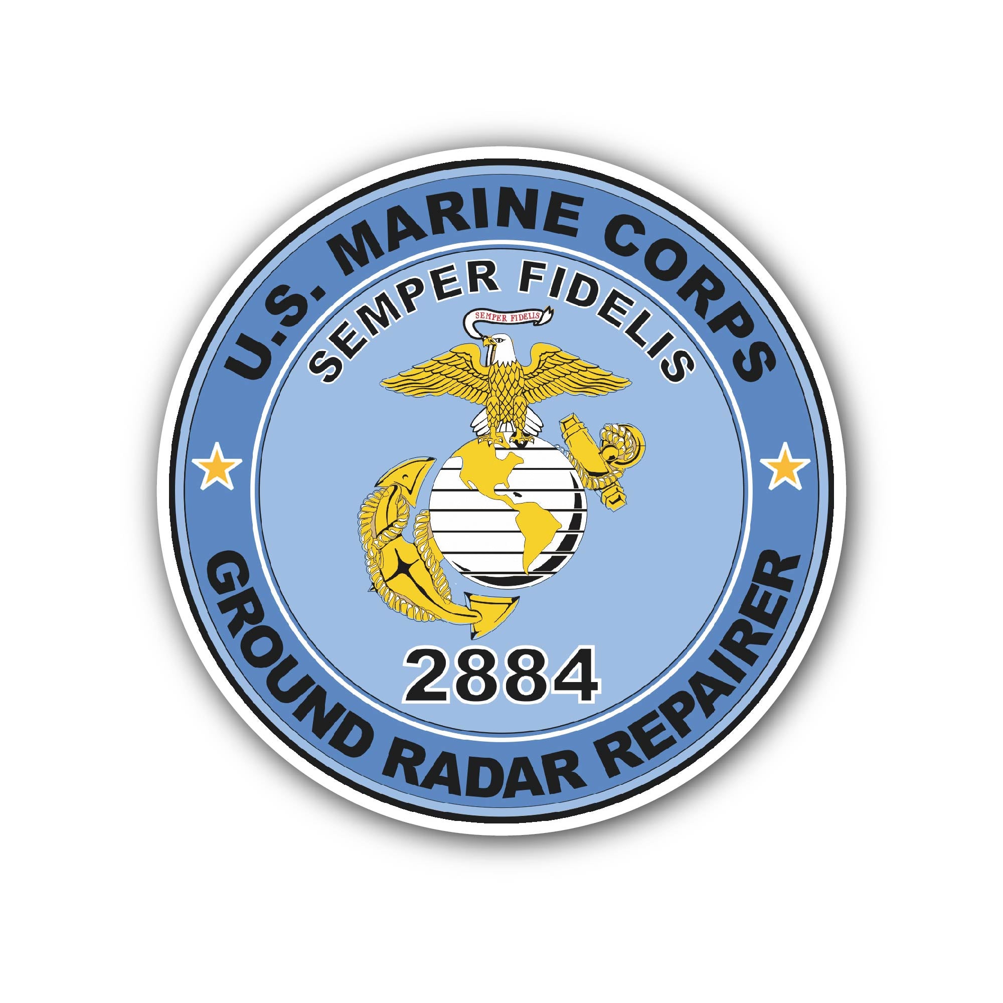 U.S.M.C. MOS 2884 Ground Radar Repairer Sticker, Waterproof Vinyl Decal Sticker Indoor Or Outdoor 2 (Pieces) 3" and 5"