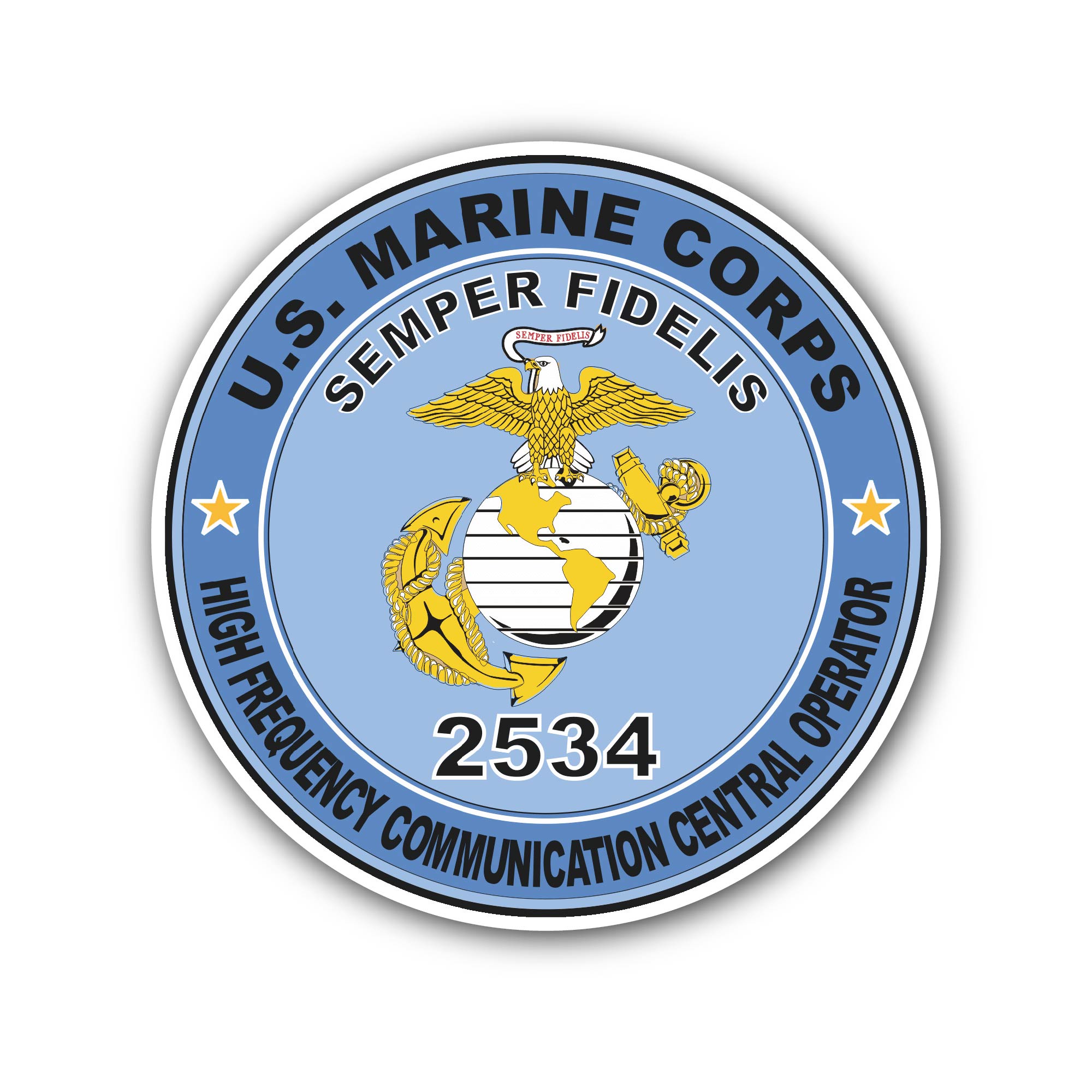 U.S.M.C. MOS 2534 High Frequency Communication Central Operator Sticker, Waterproof Vinyl Decal Sticker Indoor Or Outdoor 2 (Pieces) 3" and 5"