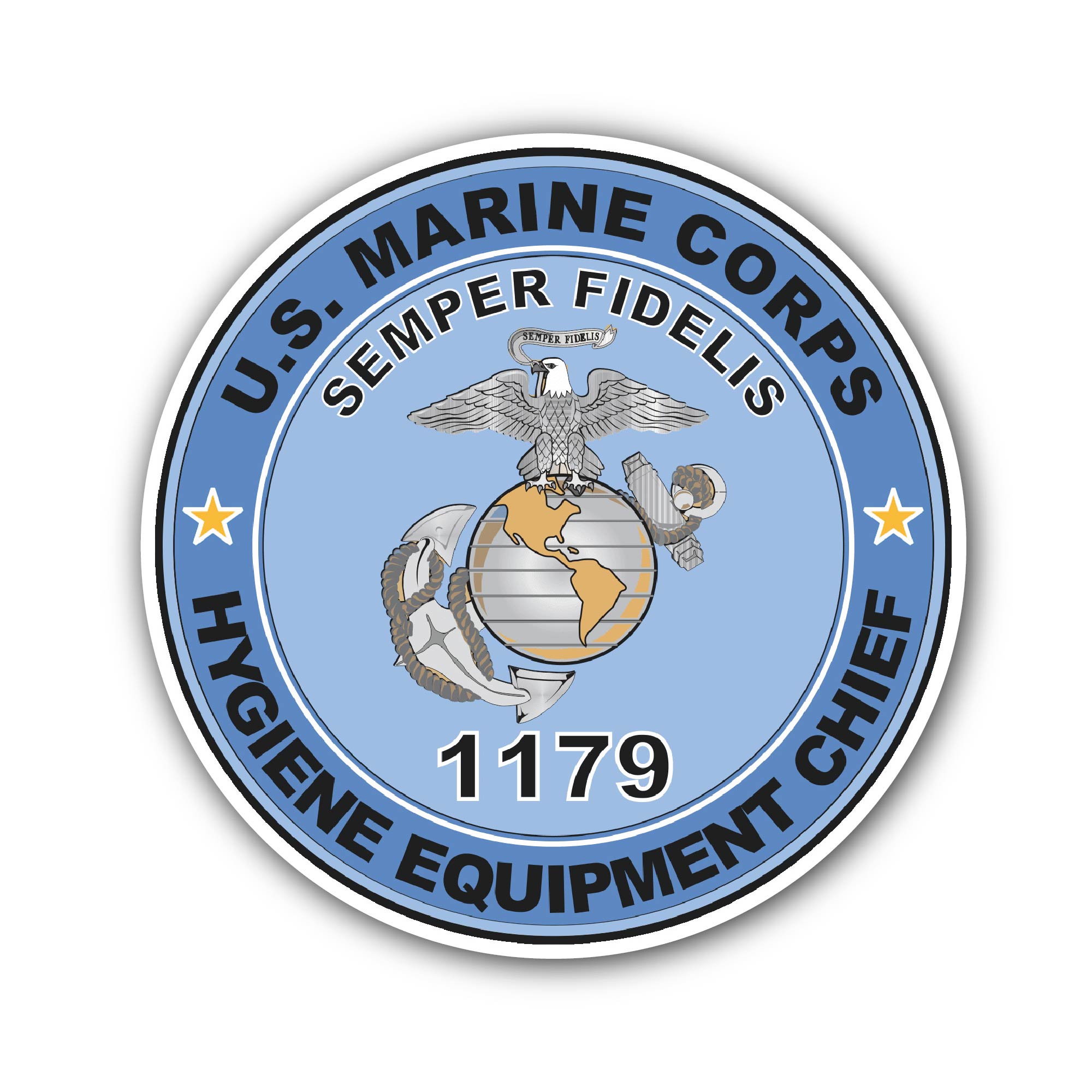 U.S.M.C. MOS 1179 Hygiene Equipment Chief Sticker, Waterproof Vinyl Decal Sticker Indoor Or Outdoor 2 (Pieces) 3" and 5"