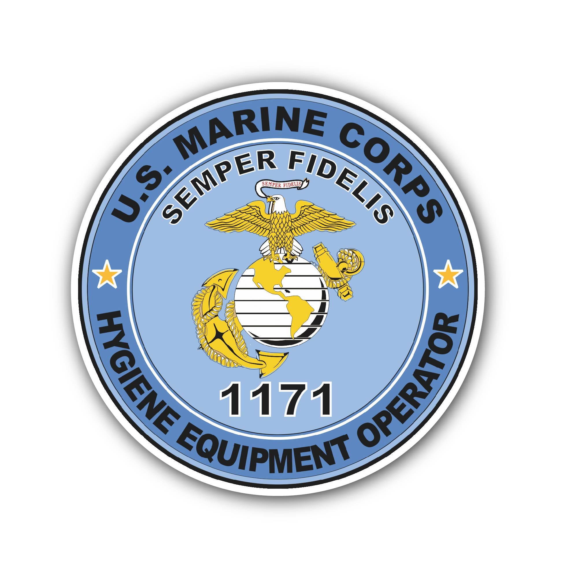 U.S.M.C. MOS 1171 Hygiene Equipment Operator Sticker, Waterproof Vinyl Decal Sticker Indoor Or Outdoor 2 (Pieces) 3" and 5"