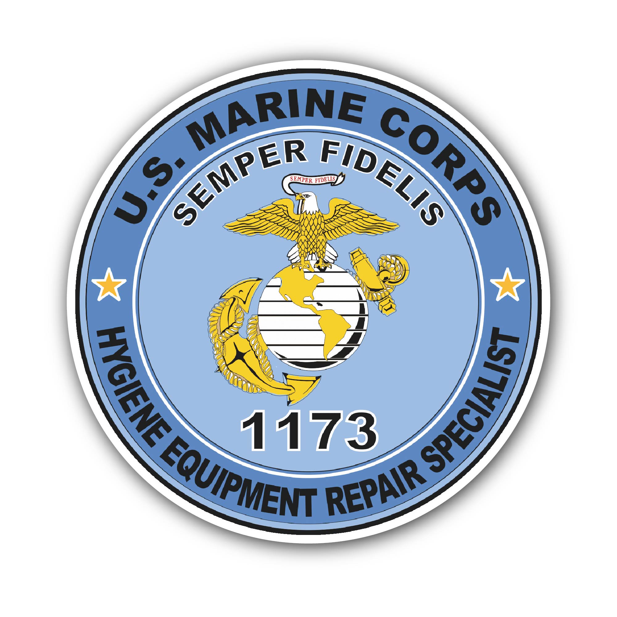 U.S.M.C. MOS 1173 Hygiene Equipment Repair Specialist Sticker, Waterproof Vinyl Decal Sticker Indoor Or Outdoor 2 (Pieces) 3" and 5"