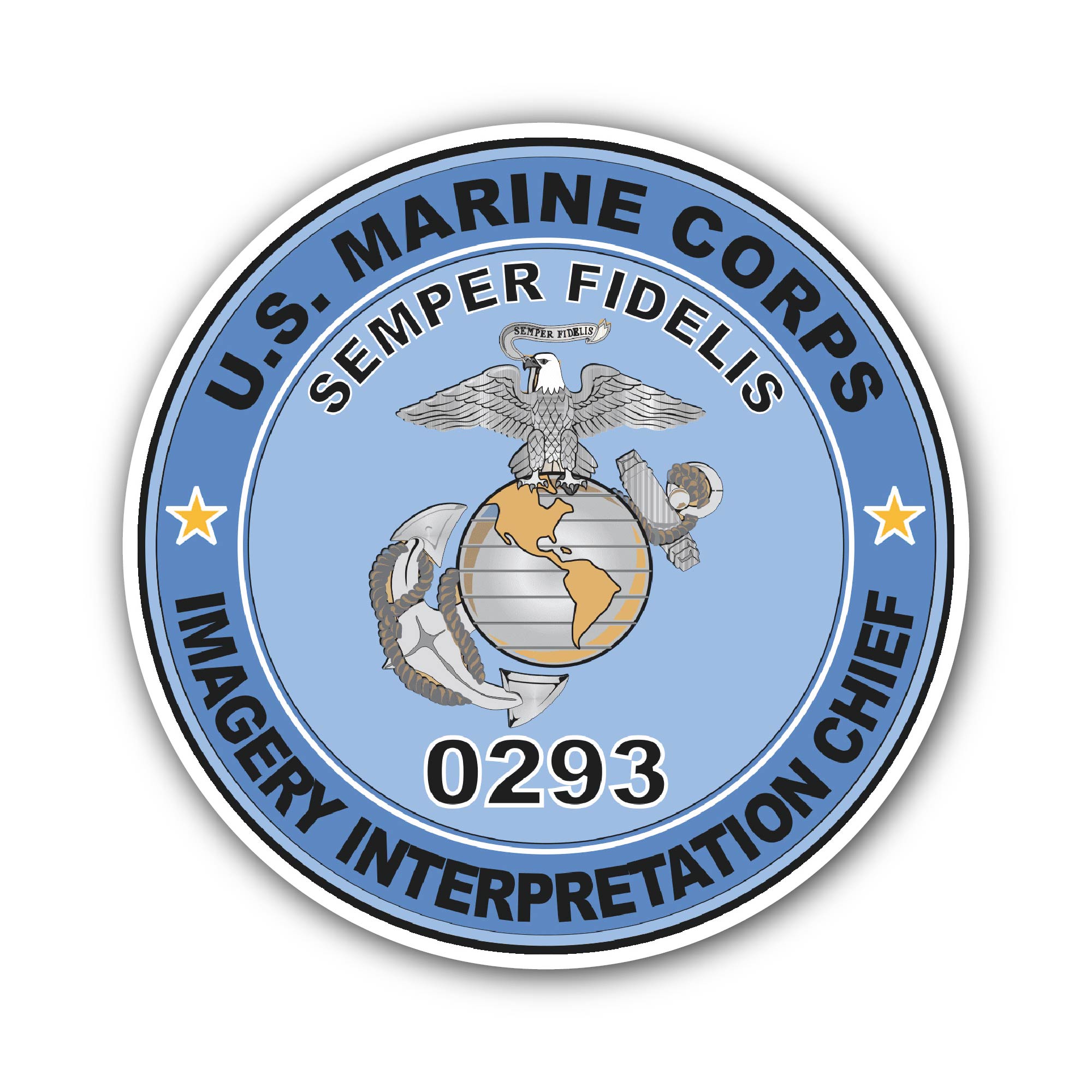 U.S.M.C. MOS 0293 Imagery Interpretation Chief Sticker, Waterproof Vinyl Decal Sticker Indoor Or Outdoor 2 (Pieces) 3" and 5"