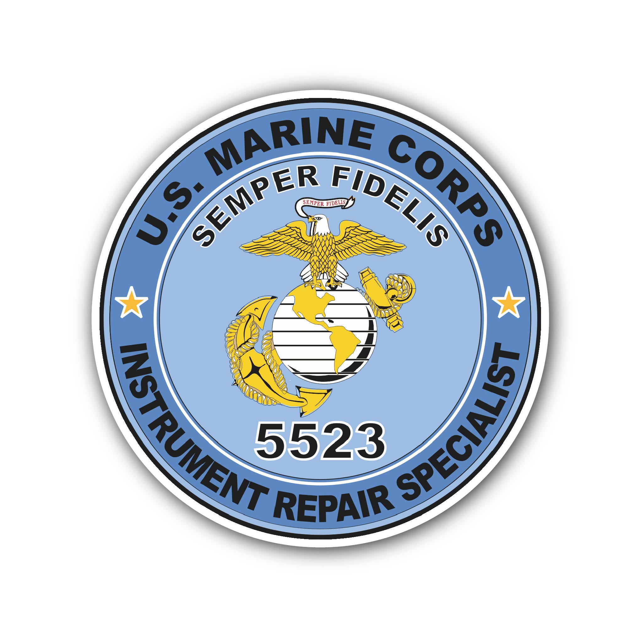 U.S.M.C. MOS 5523 Instrument Repair Specialist Sticker, Waterproof Vinyl Decal Sticker Indoor Or Outdoor 2 (Pieces) 3" and 5"