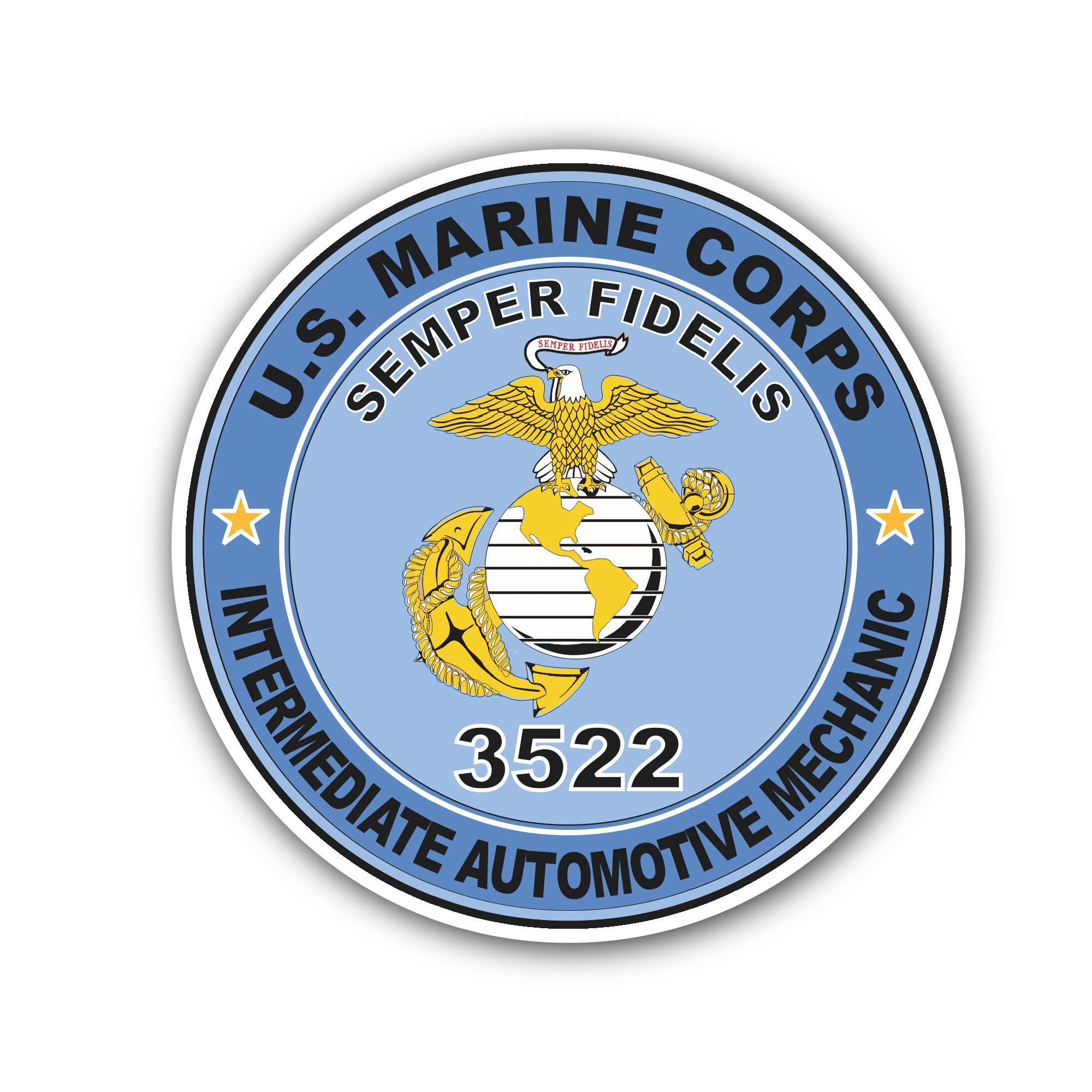 U.S.M.C. MOS 3522 Intermediate Automotive Mechanic Sticker, Waterproof Vinyl Decal Sticker Indoor Or Outdoor 2 (Pieces) 3" and 5"