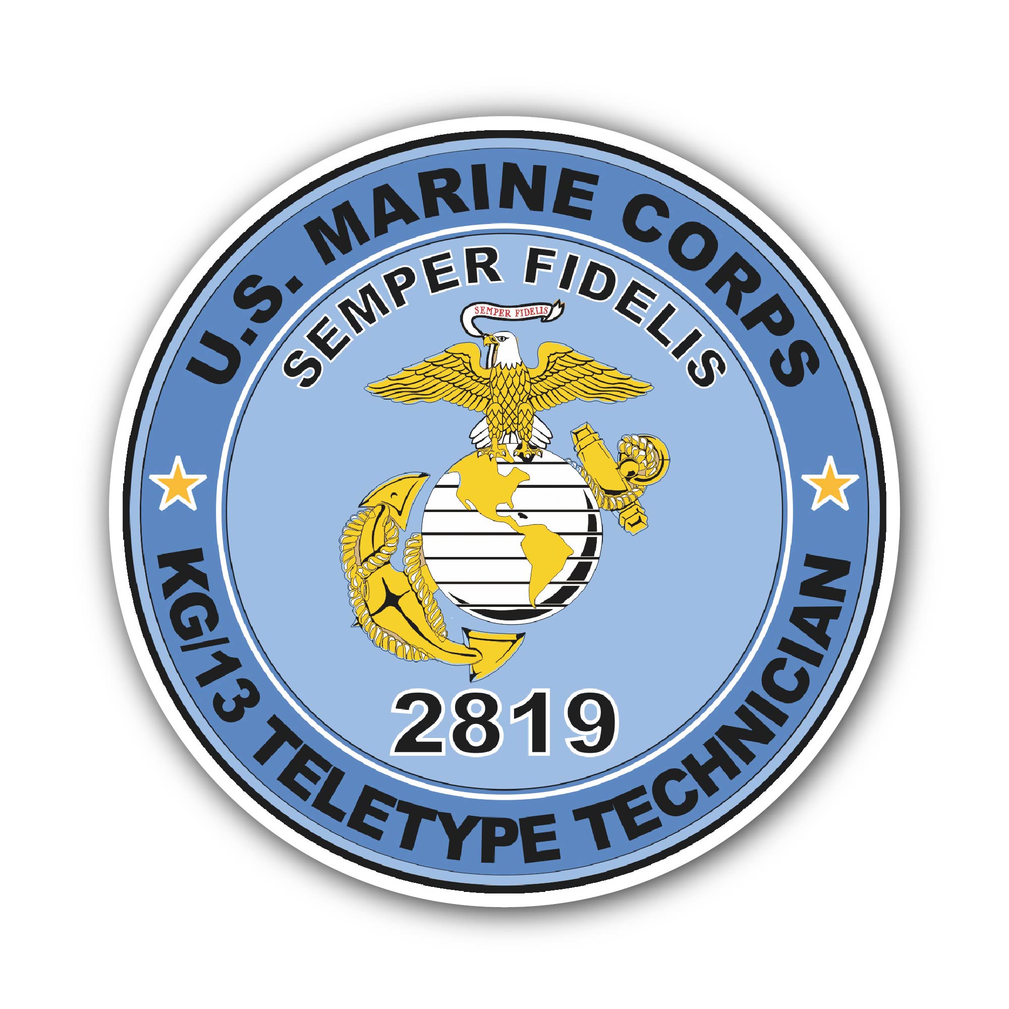 U.S.M.C. MOS 2819 KG/13 Teletype Technician Sticker, Waterproof Vinyl Decal Sticker Indoor Or Outdoor 2 (Pieces) 3" and 5"