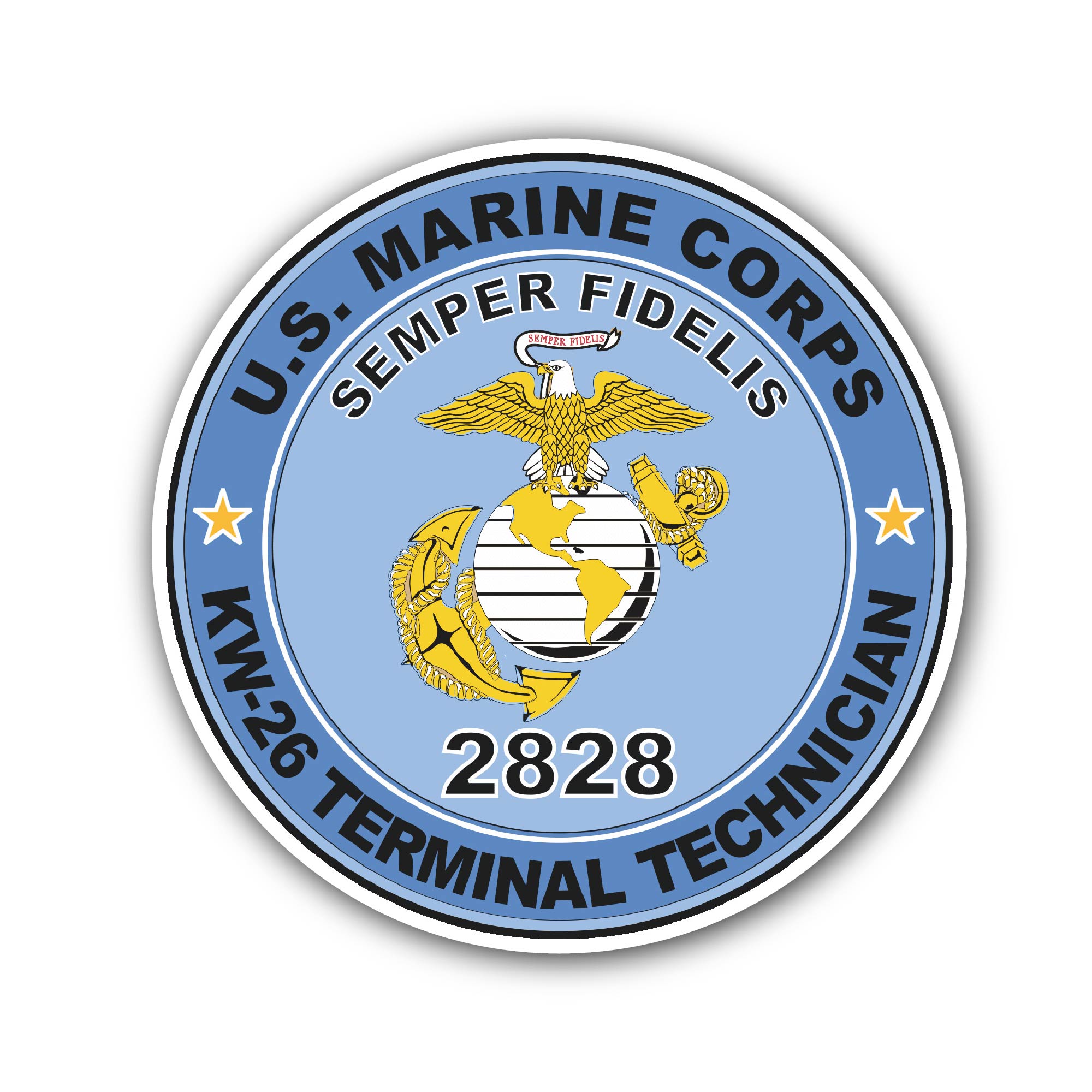 U.S.M.C. MOS 2828 KW-26 Terminal Technician Sticker, Waterproof Vinyl Decal Sticker Indoor Or Outdoor 2 (Pieces) 3" and 5"