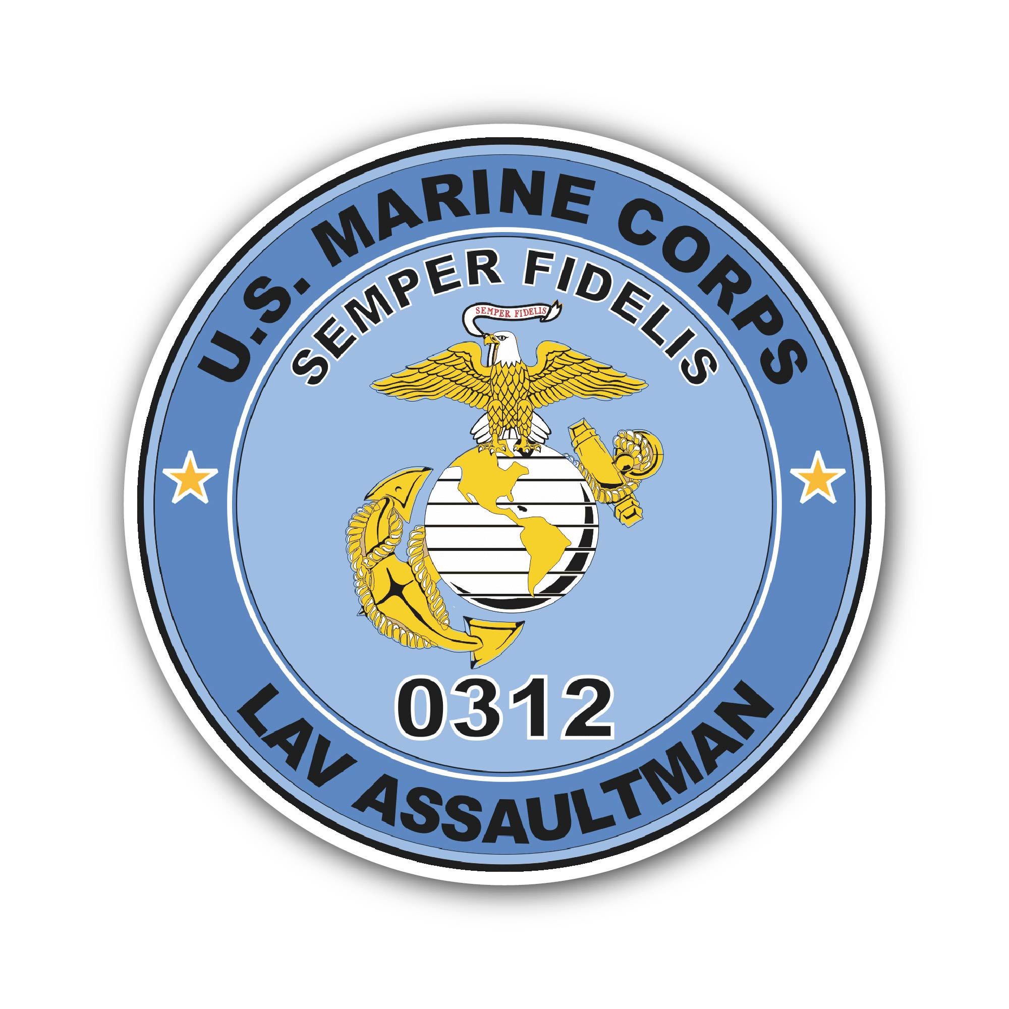 U.S.M.C. MOS 0312 LAV Assaultman Sticker, Waterproof Vinyl Decal Sticker Indoor Or Outdoor 2 (Pieces) 3" and 5"