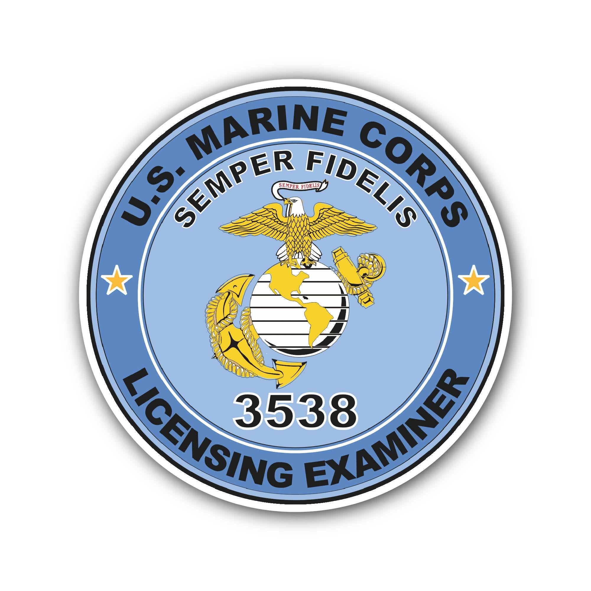 U.S.M.C. MOS 3538 Licensing Examiner Sticker, Waterproof Vinyl Decal Sticker Indoor Or Outdoor 2 (Pieces) 3" and 5"