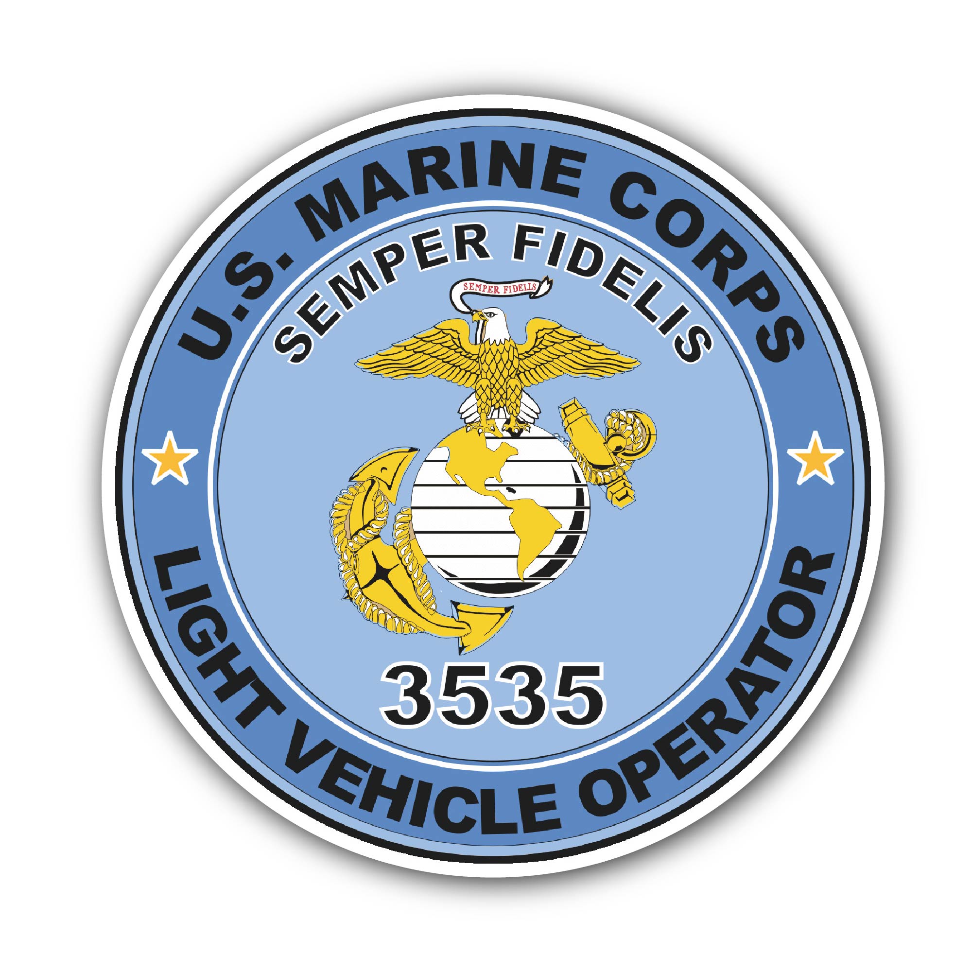 U.S.M.C. MOS 3535 Light Vehicle Operator Sticker, Waterproof Vinyl Decal Sticker Indoor Or Outdoor 2 (Pieces) 3" and 5"