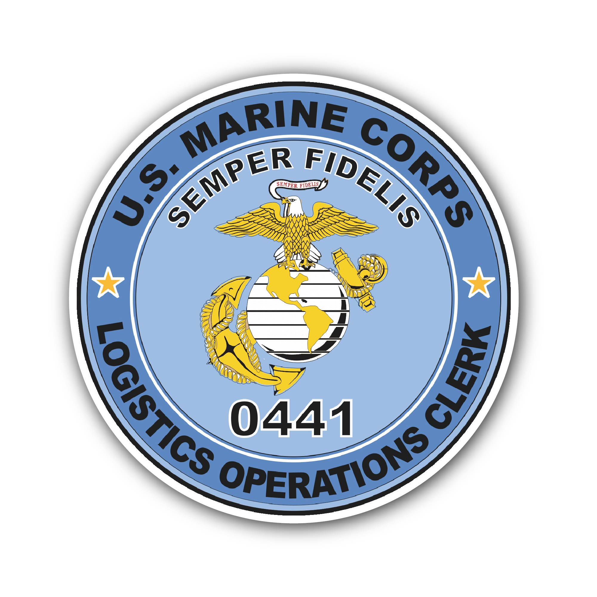 U.S.M.C. MOS 0441 Logistics Operations Clerk Sticker, Waterproof Vinyl Decal Sticker Indoor Or Outdoor 2 (Pieces) 3" and 5"