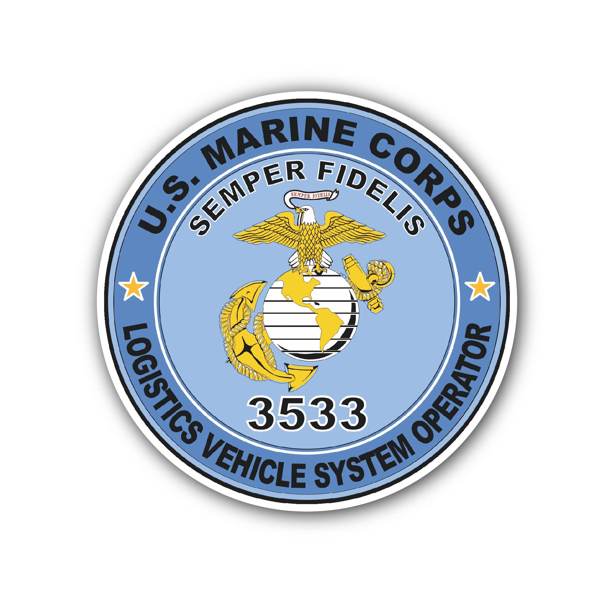 U.S.M.C. MOS 3533 Logistics Vehicle System Operator Sticker, Waterproof Vinyl Decal Sticker Indoor Or Outdoor 2 (Pieces) 3" and 5"
