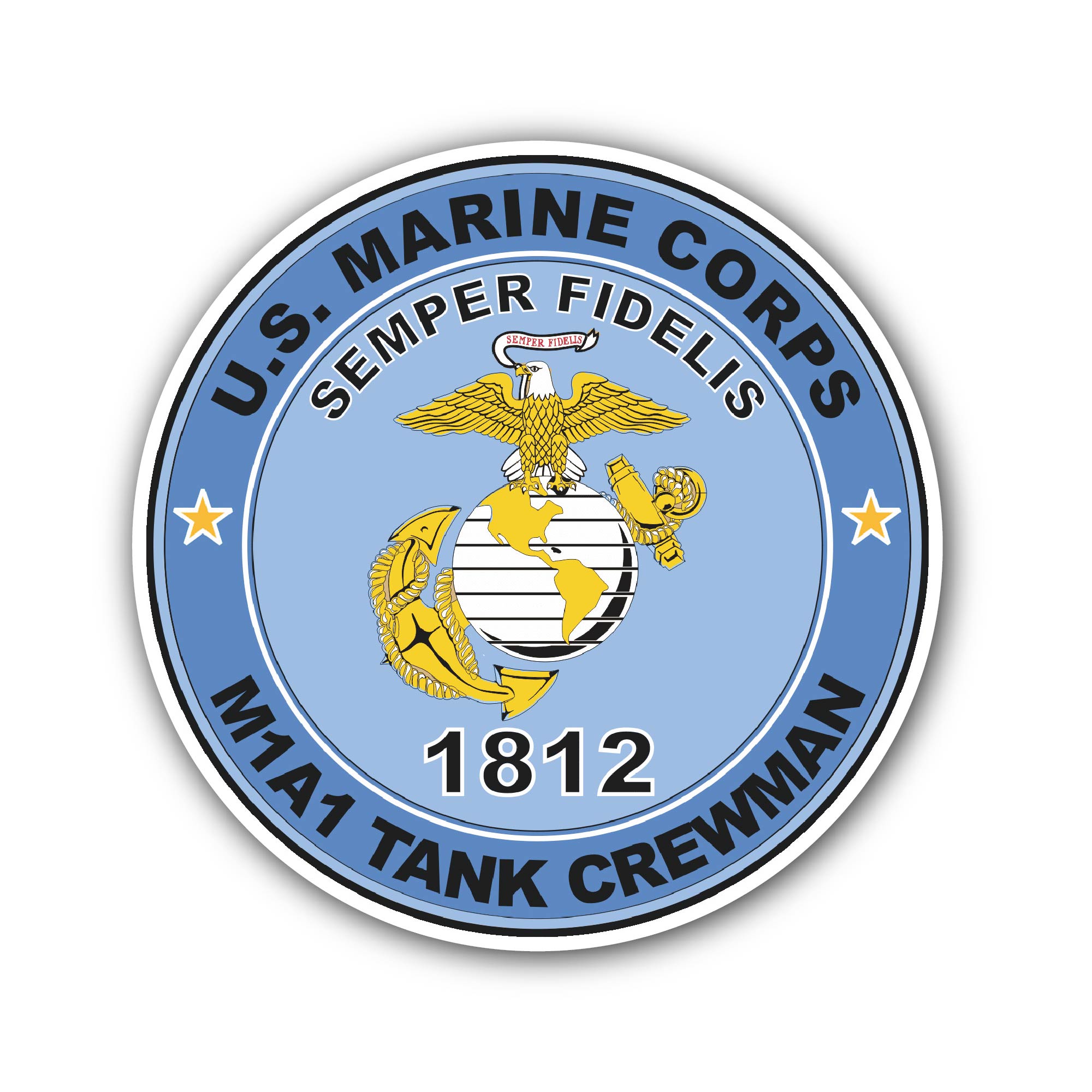 U.S.M.C. MOS 1812 M1A1 Tank Crewman Sticker, Waterproof Vinyl Decal Sticker Indoor Or Outdoor 2 (Pieces) 3" and 5"