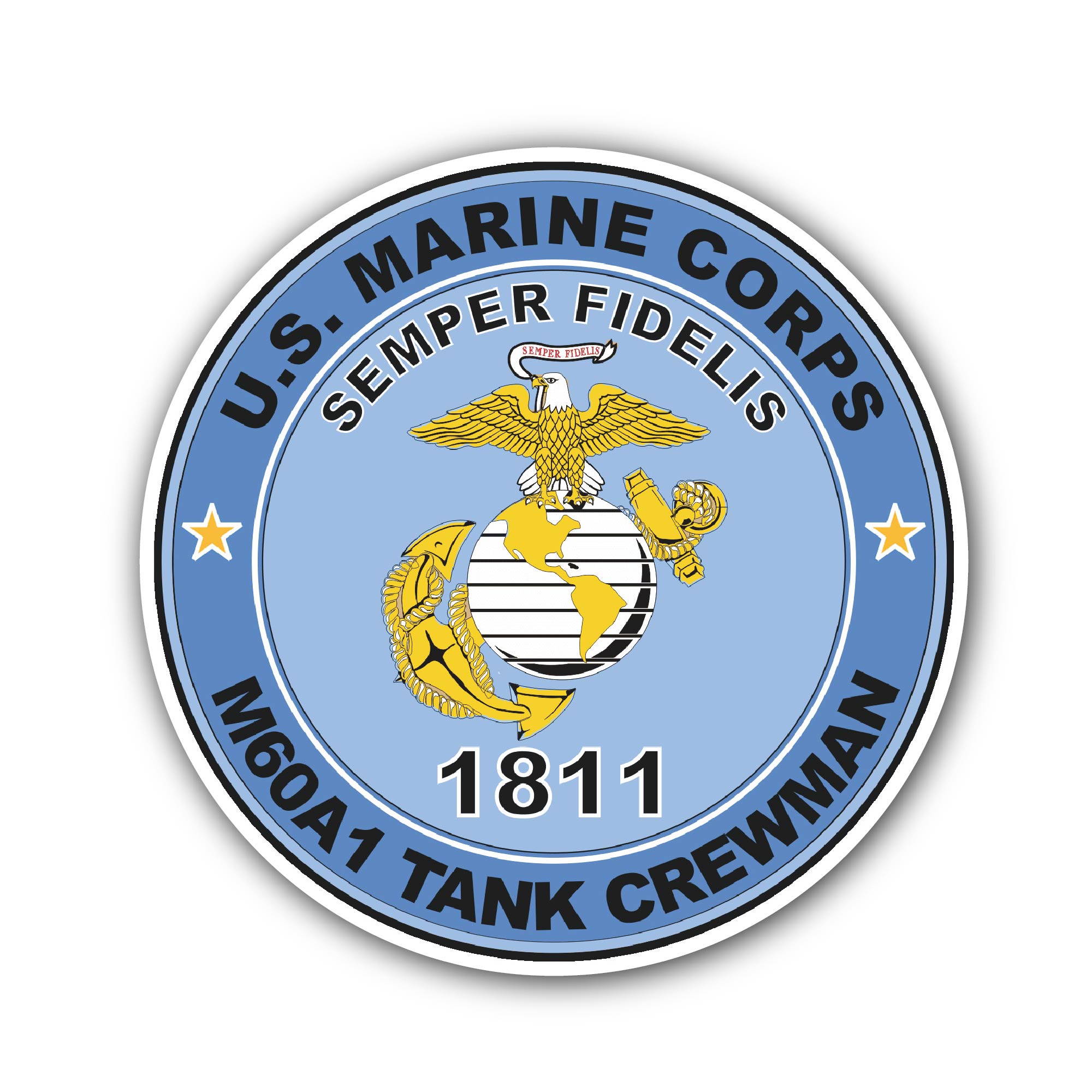 U.S.M.C. MOS 1811 M60A1 Tank Crewman Sticker, Waterproof Vinyl Decal Sticker Indoor Or Outdoor 2 (Pieces) 3" and 5"