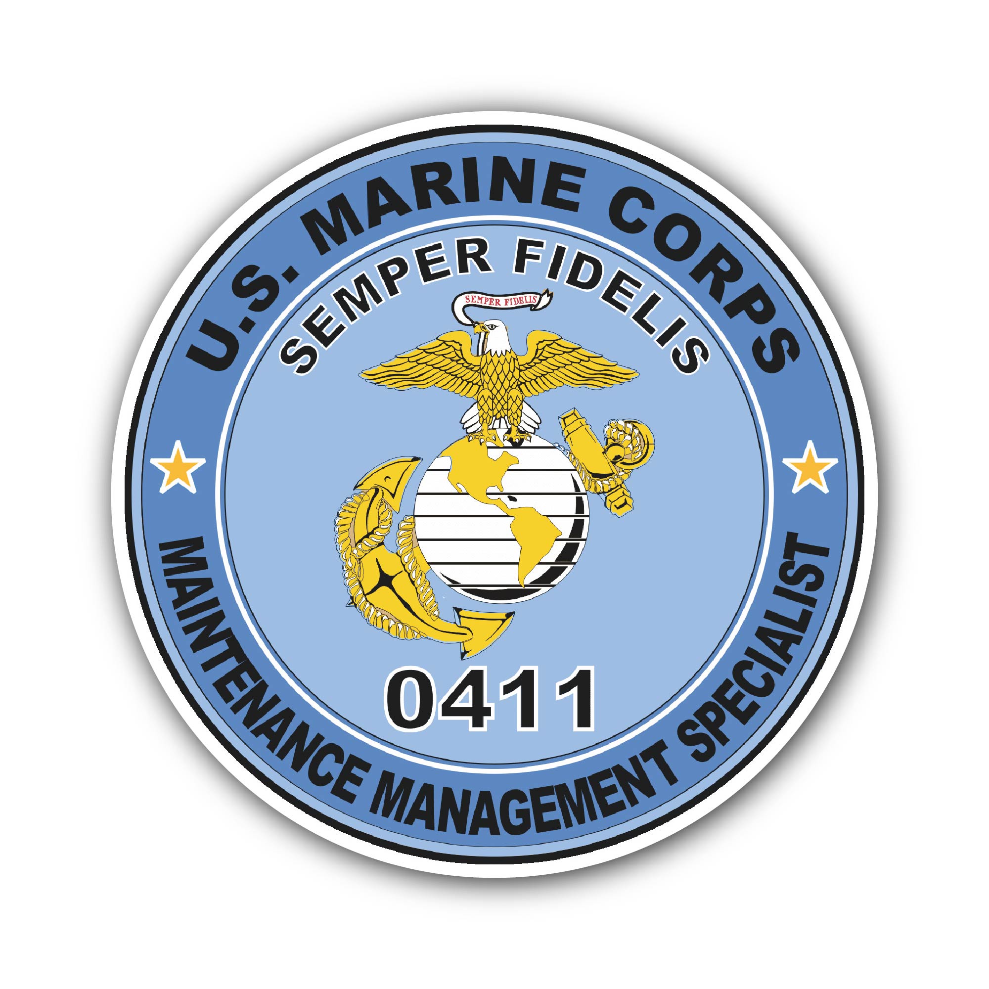 U.S.M.C. MOS 0411 Maintenance Management Specialist Sticker, Waterproof Vinyl Decal Sticker Indoor Or Outdoor 2 (Pieces) 3" and 5"