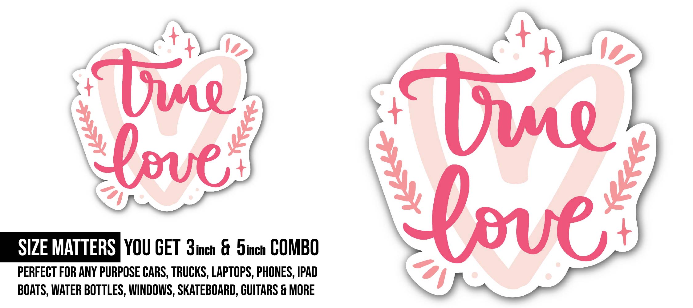 Time Love Sticker, Waterproof Vinyl Decal Sticker Indoor Or Outdoor 2 (Pieces) 3" and 5"