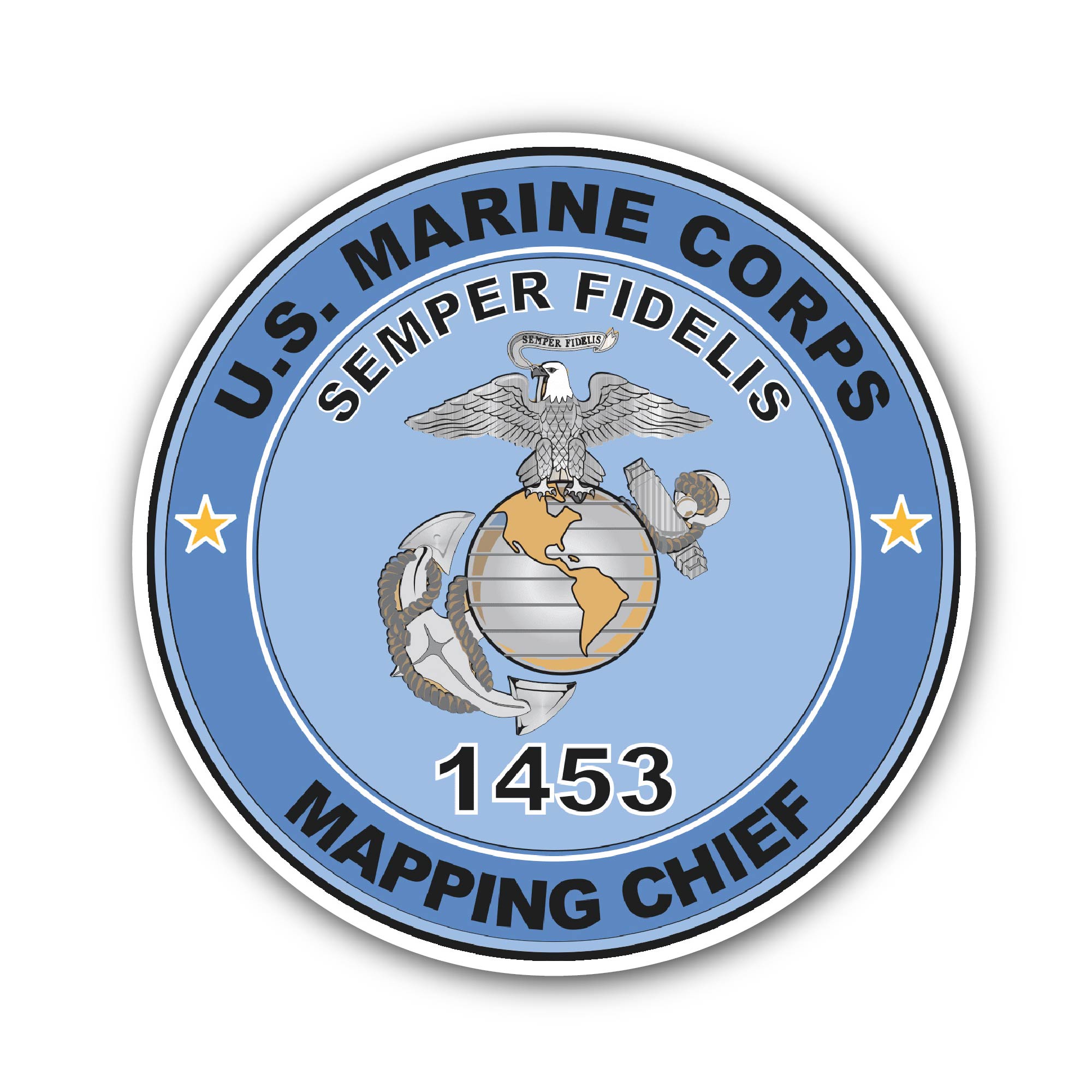 U.S.M.C. MOS 1453 Mapping Chief Sticker, Waterproof Vinyl Decal Sticker Indoor Or Outdoor 2 (Pieces) 3" and 5"