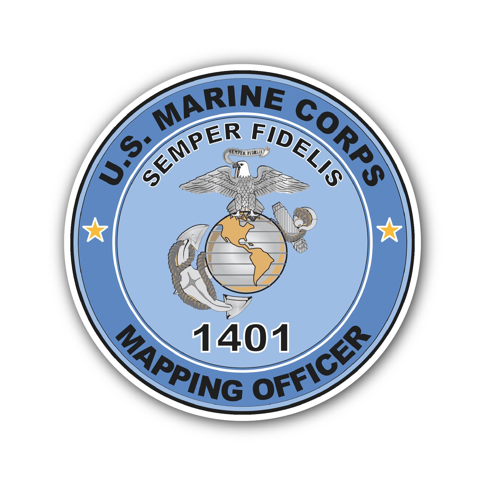 U.S.M.C. MOS 1401 Mapping Officer Sticker, Waterproof Vinyl Decal Sticker Indoor Or Outdoor 2 (Pieces) 3" and 5"