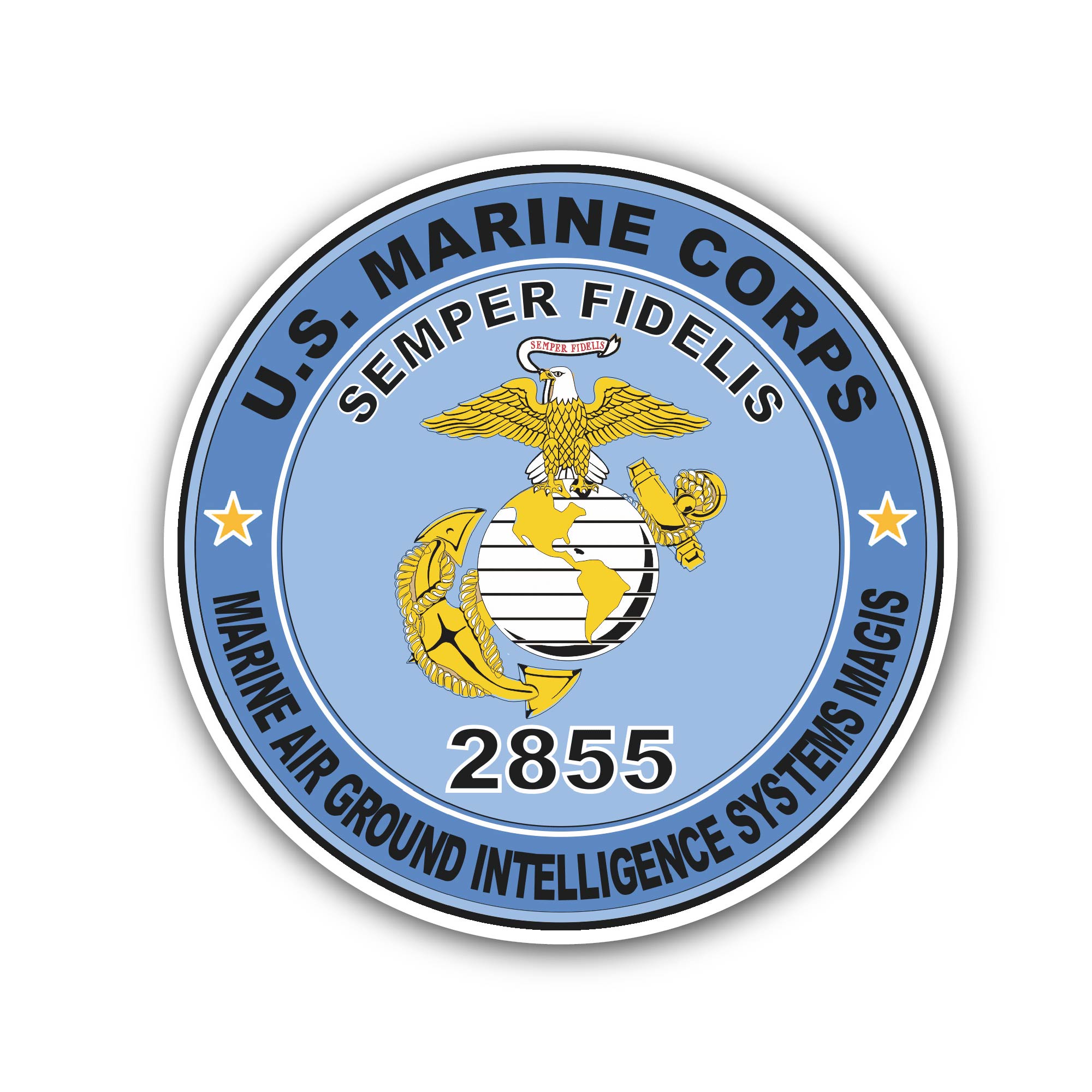 U.S.M.C. MOS 2855 Marine Air Ground Intelligence Systems MAGIS Sticker, Waterproof Vinyl Decal Sticker Indoor Or Outdoor 2 (Pieces) 3" and 5"