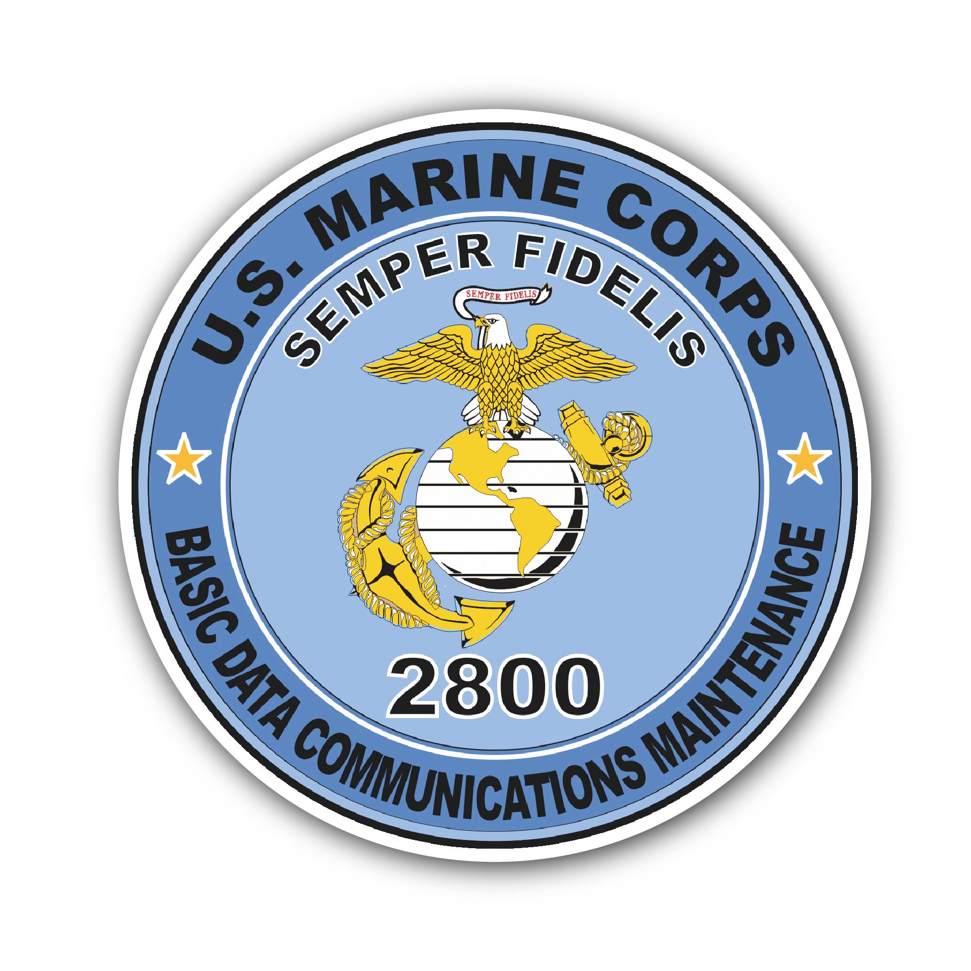 U.S.M.C. MOS 2800 Basic Data Communications Maintenance Sticker, Waterproof Vinyl Decal Sticker Indoor Or Outdoor 2 (Pieces) 3" and 5"