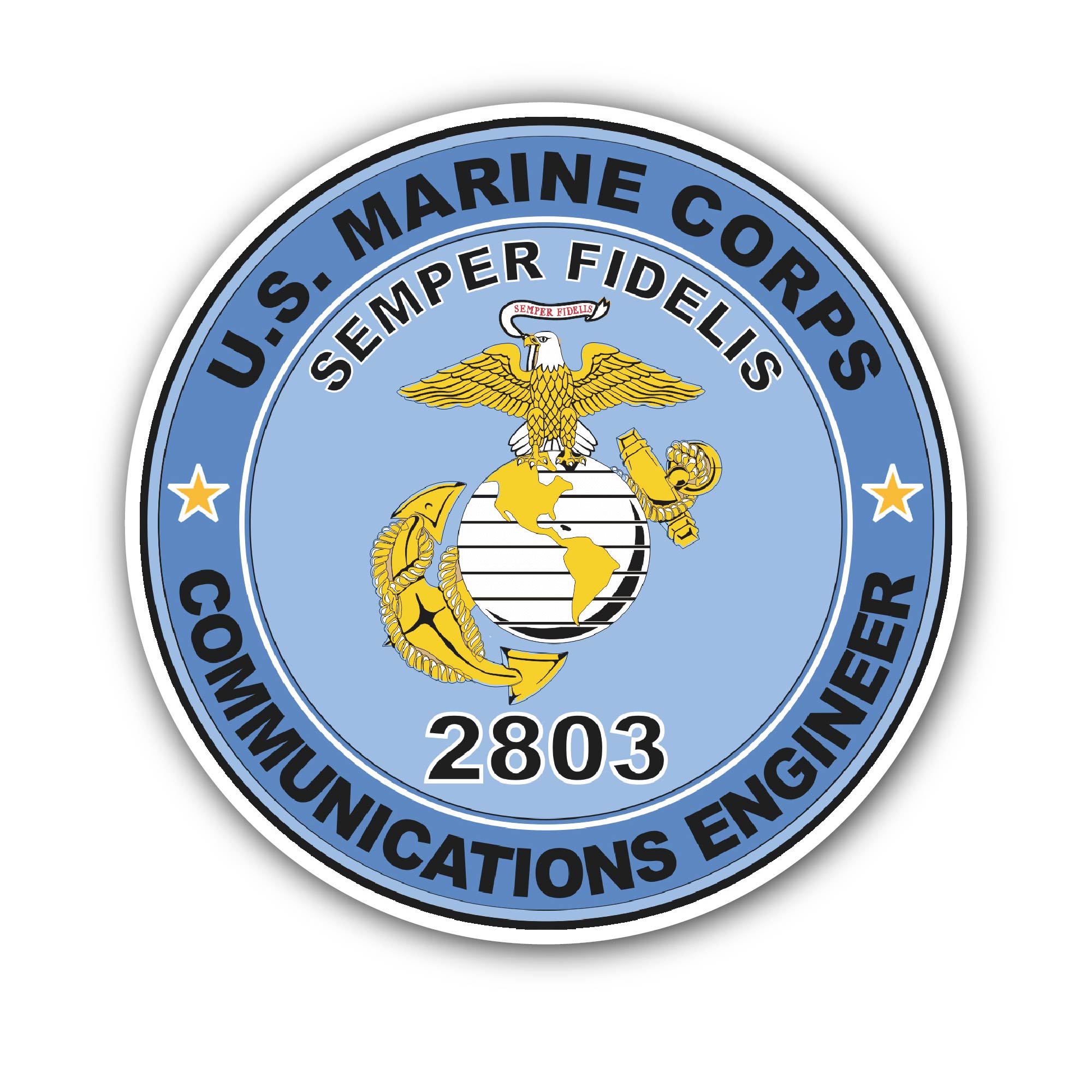 U.S.M.C. MOS 2803 Communications Engineer Sticker, Waterproof Vinyl Decal Sticker Indoor Or Outdoor 2 (Pieces) 3" and 5"