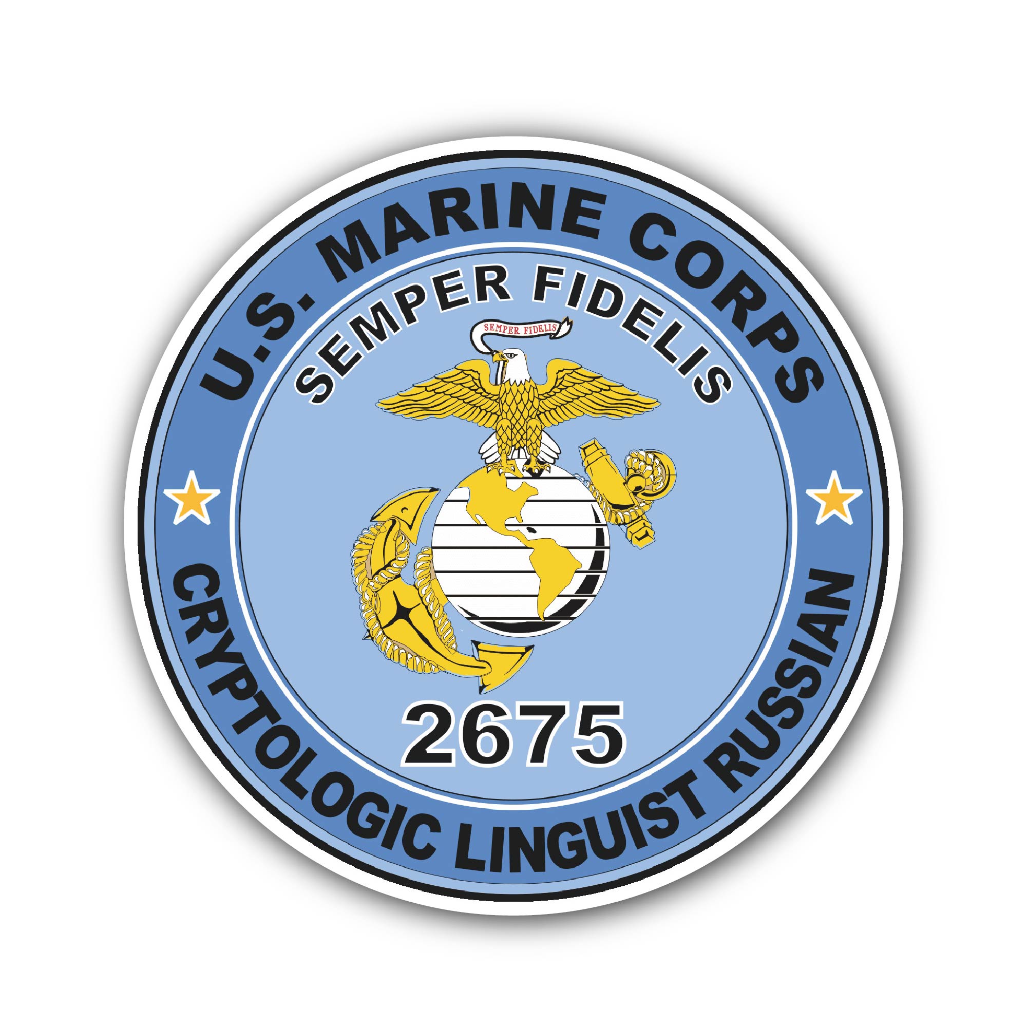 U.S.M.C. MOS 2675 Cryptologic Linguist Russian Sticker, Waterproof Vinyl Decal Sticker Indoor Or Outdoor 2 (Pieces) 3" and 5"