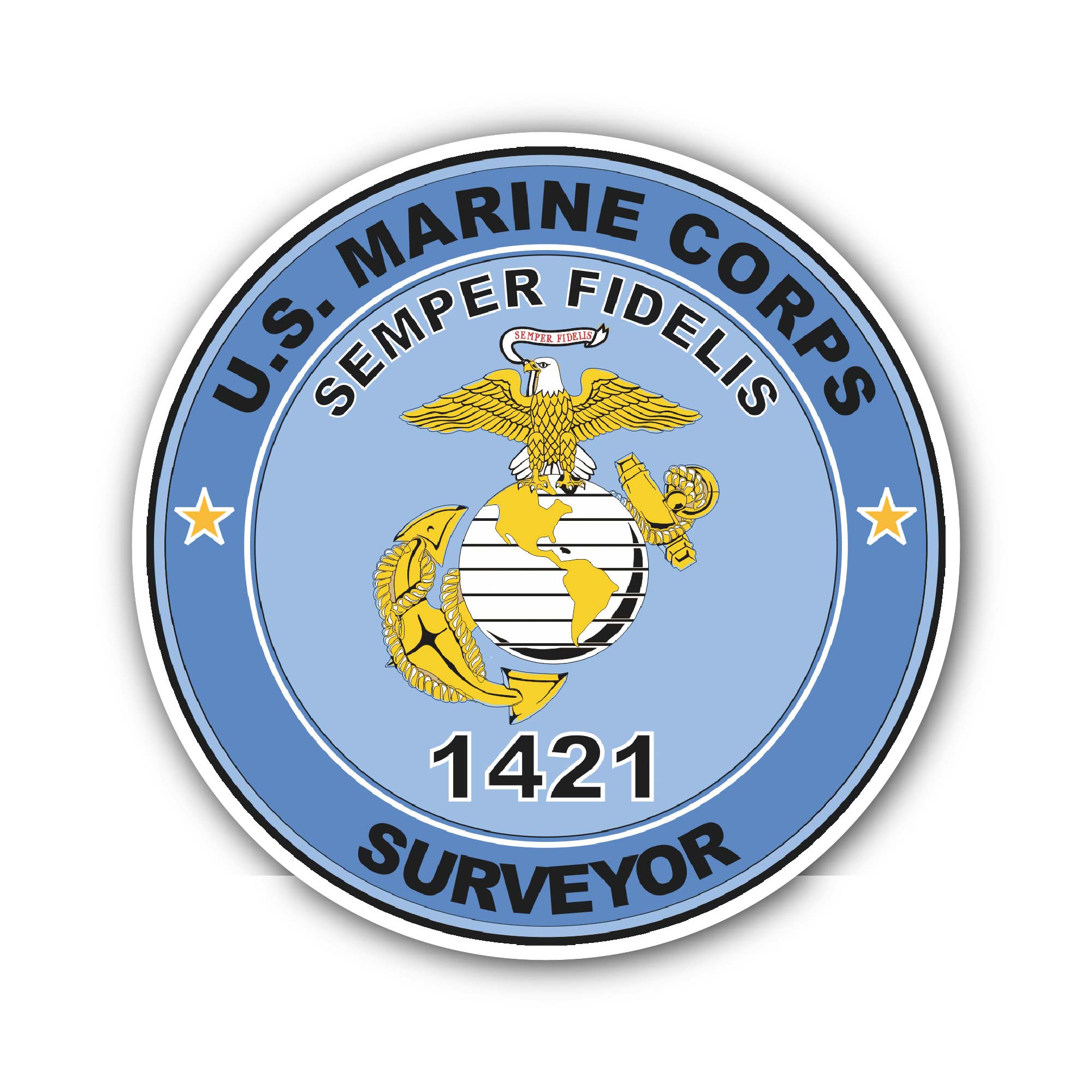 U.S.M.C. MOS 1421 Surveyor Sticker, Waterproof Vinyl Decal Sticker Indoor Or Outdoor 2 (Pieces) 3" and 5"