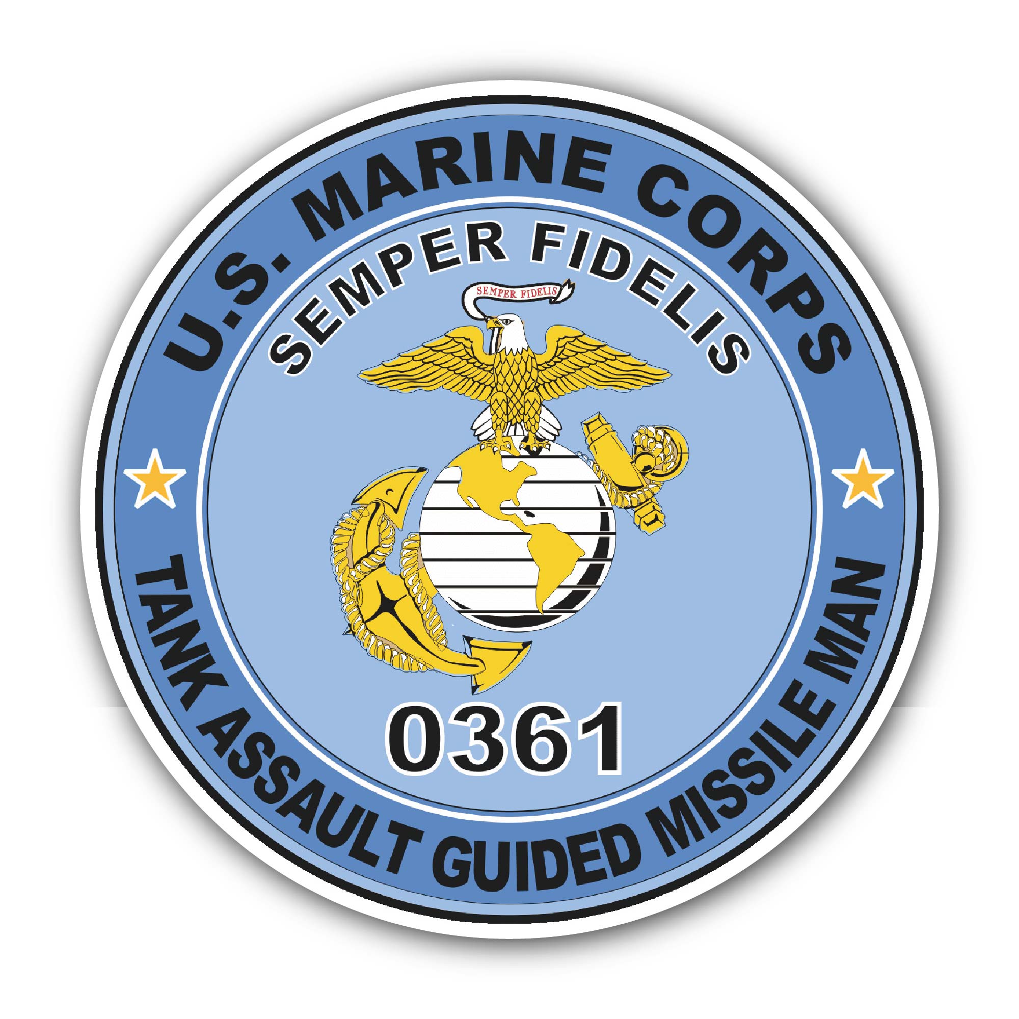 U.S.M.C. MOS 0361 Tank Assault Guided Missile Man Sticker, Waterproof Vinyl Decal Sticker Indoor Or Outdoor 2 (Pieces) 3" and 5"