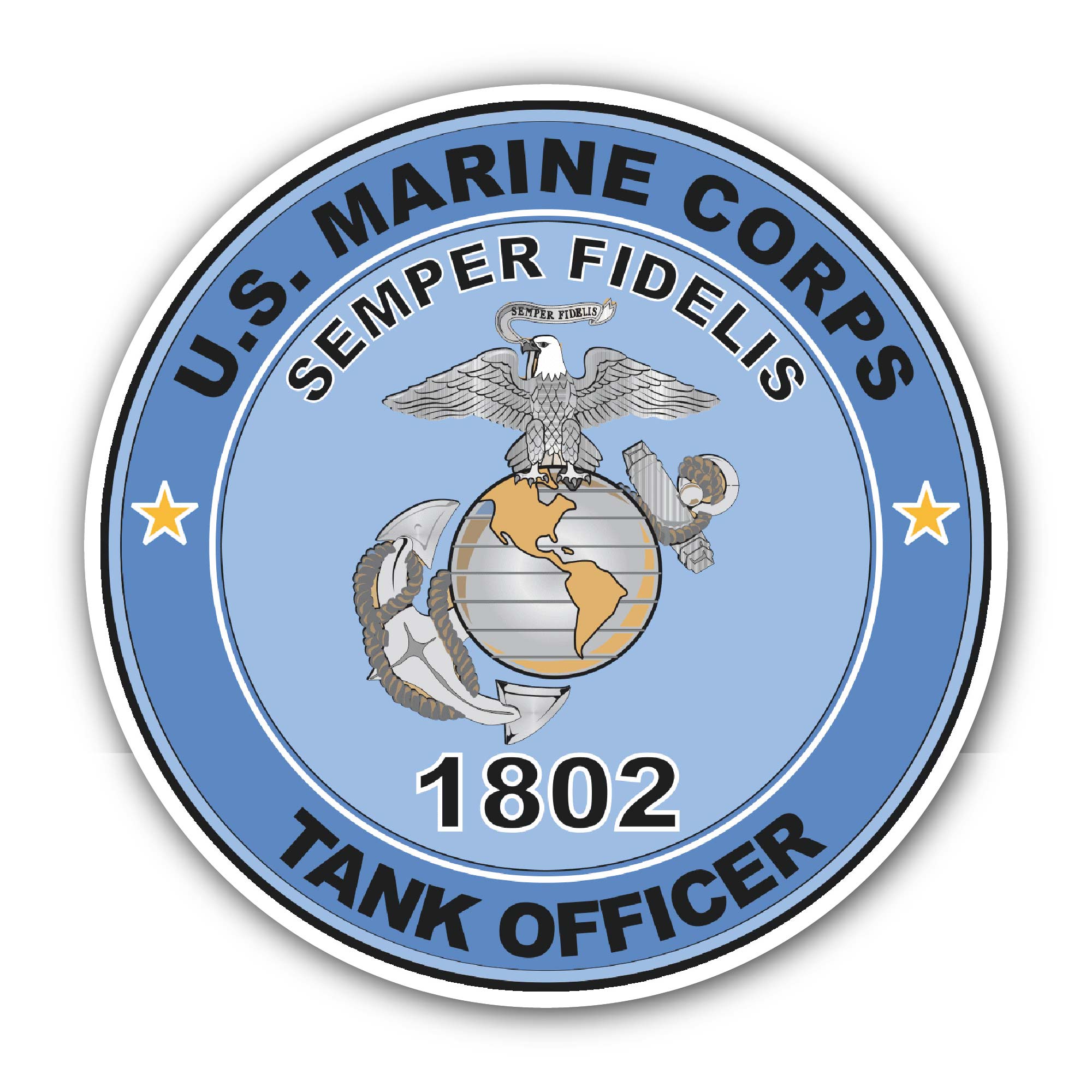 U.S.M.C. MOS 1802 Tank Officer Sticker, Waterproof Vinyl Decal Sticker Indoor Or Outdoor 2 (Pieces) 3" and 5"