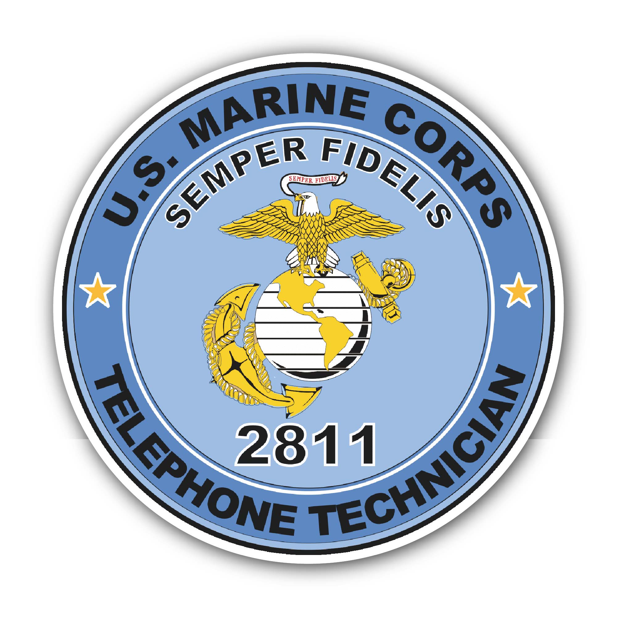 U.S.M.C. MOS 2811 Telephone Technician Sticker, Waterproof Vinyl Decal Sticker Indoor Or Outdoor 2 (Pieces) 3" and 5"