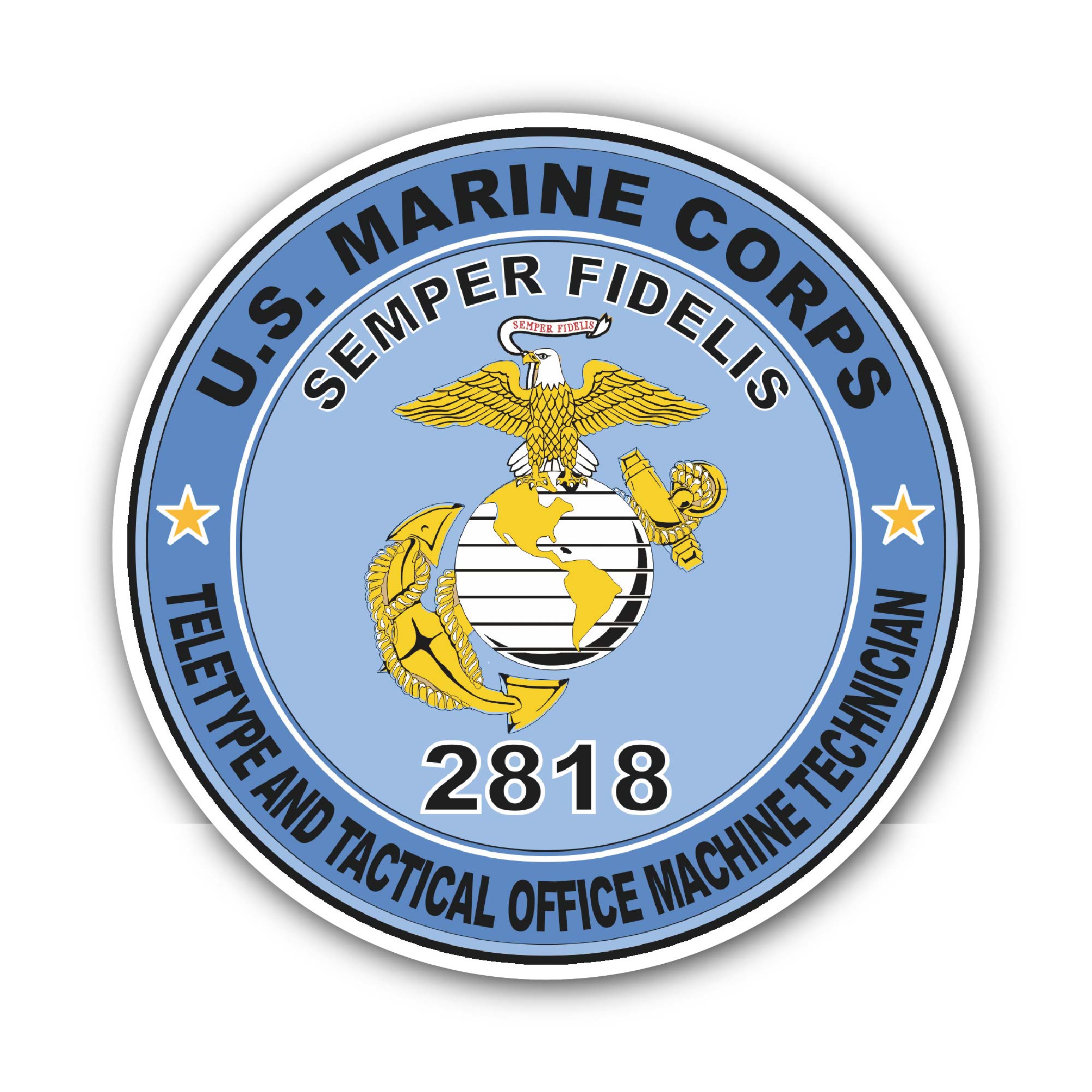 Teletype and Tactical Office Machine Technician MOS 2818 U.S.M.C Military Sticker, Waterproof Vinyl Decal Sticker Indoor Or Outdoor 2 (Pieces) 3" and 5"