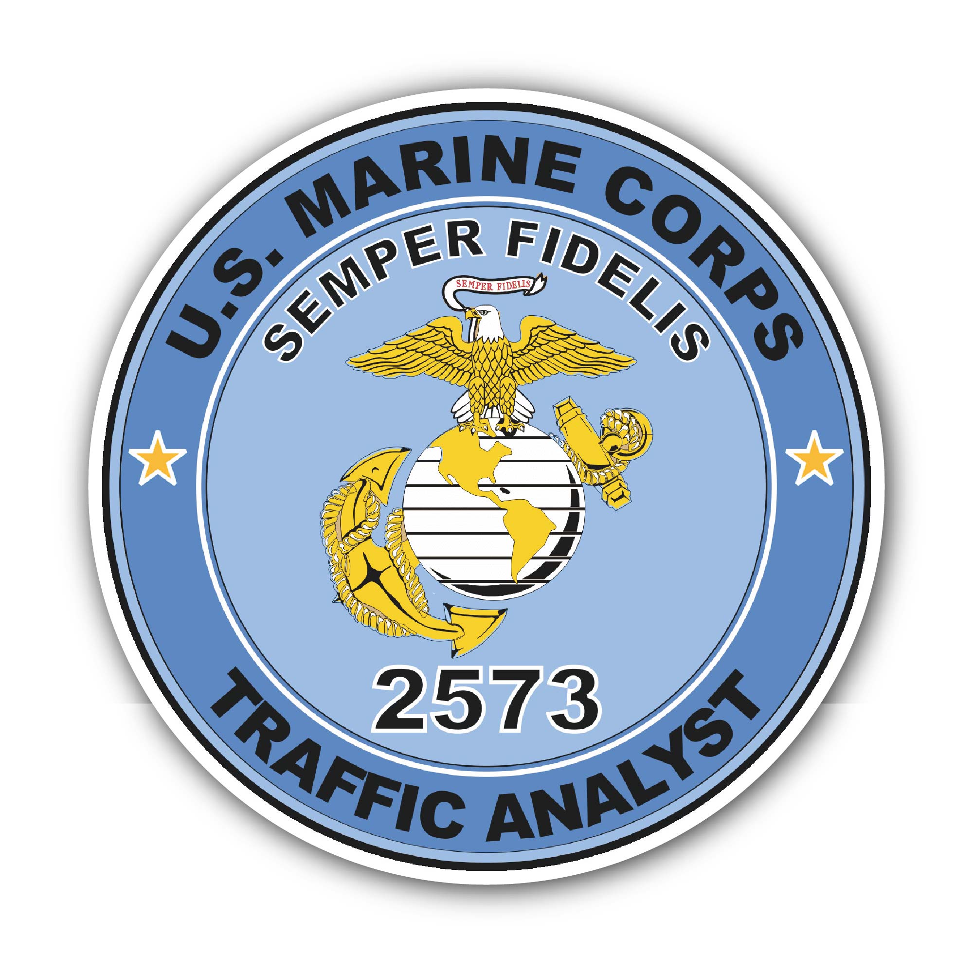 U.S.M.C. MOS 2573 Traffic Analyst Sticker, Waterproof Vinyl Decal Sticker Indoor Or Outdoor 2 (Pieces) 3" and 5"