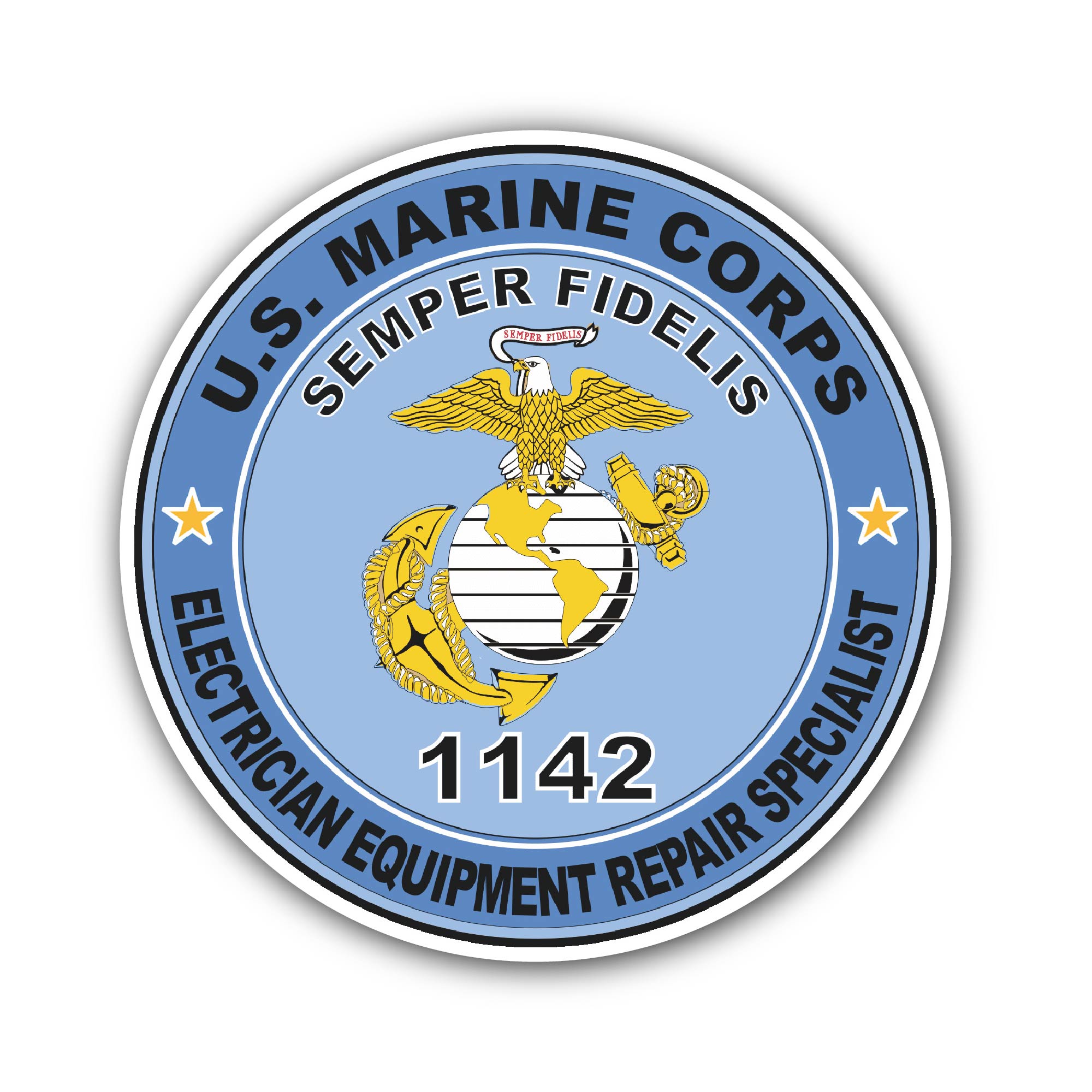U.S.M.C. MOS 1142 Electrician Equipment Repair Specialist Sticker, Waterproof Vinyl Decal Sticker Indoor Or Outdoor 2 (Pieces) 3" and 5"