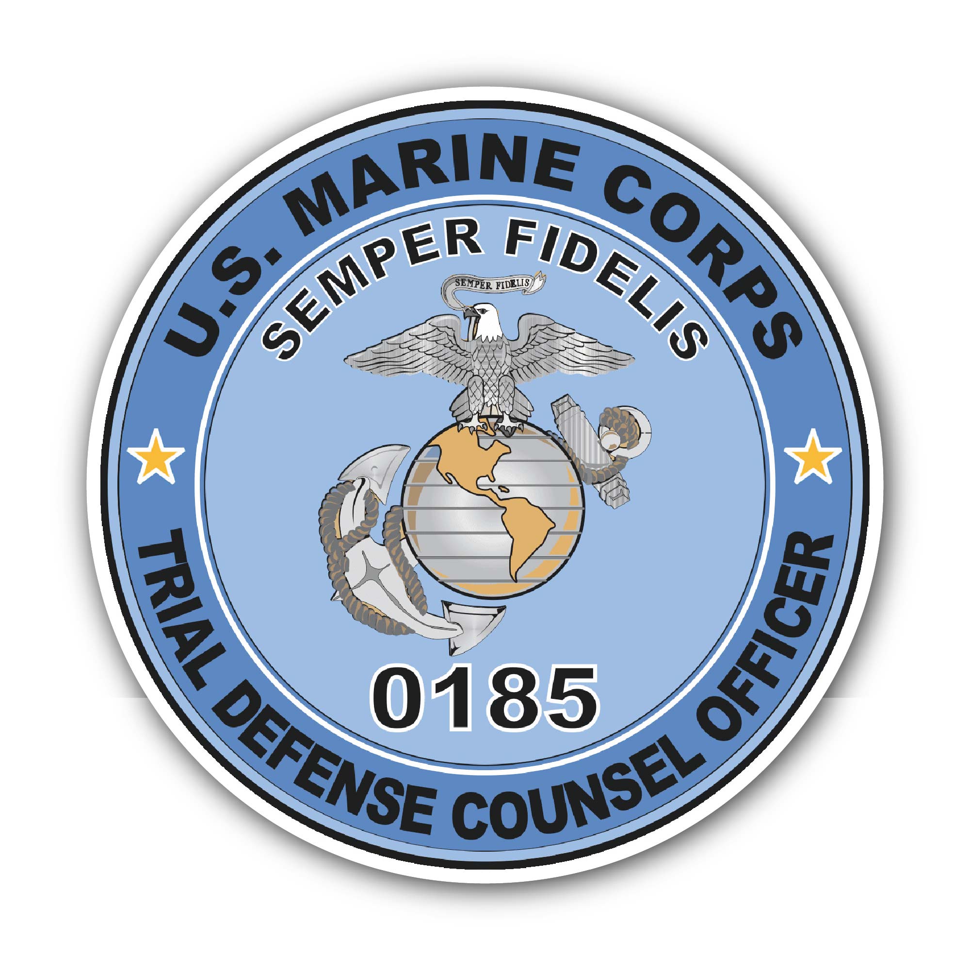 U.S.M.C. MOS 0185 Trial Defense Counsel Officer Sticker, Waterproof Vinyl Decal Sticker Indoor Or Outdoor 2 (Pieces) 3" and 5"