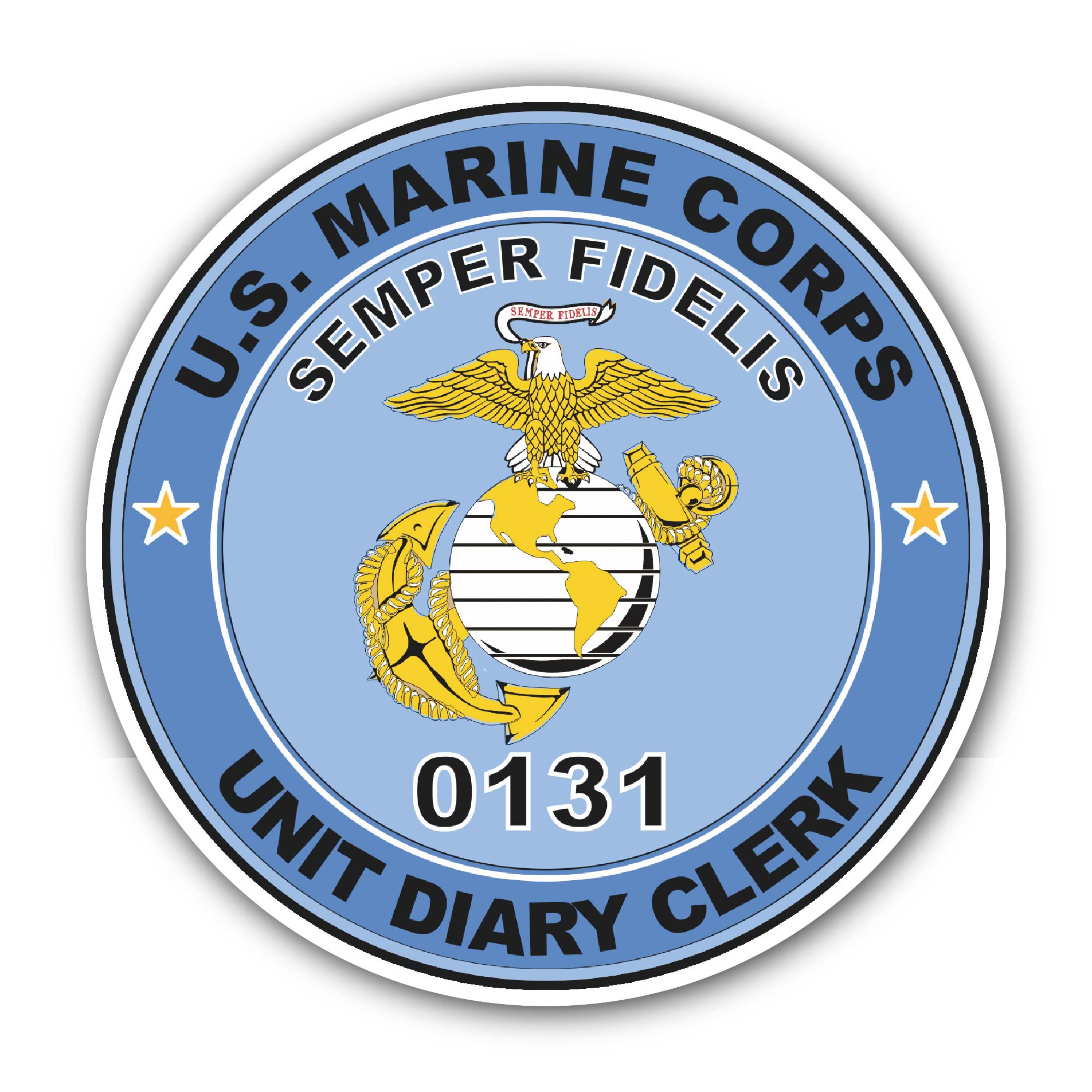 U.S.M.C. MOS 0131 Unit Diary Clerk Sticker, Waterproof Vinyl Decal Sticker Indoor Or Outdoor 2 (Pieces) 3" and 5"