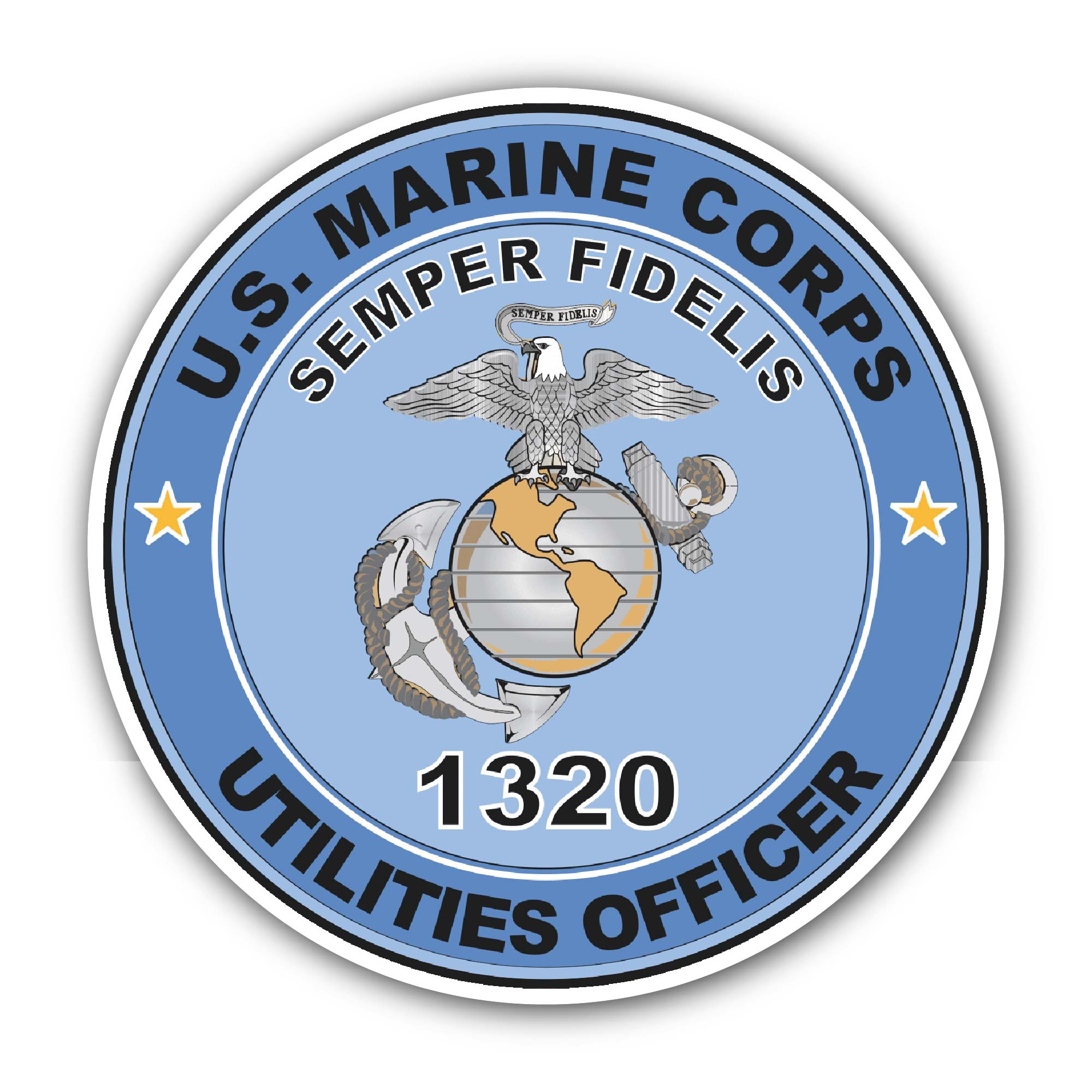 U.S.M.C. MOS 1320 Utilities Officer Sticker, Waterproof Vinyl Decal Sticker Indoor Or Outdoor 2 (Pieces) 3" and 5"