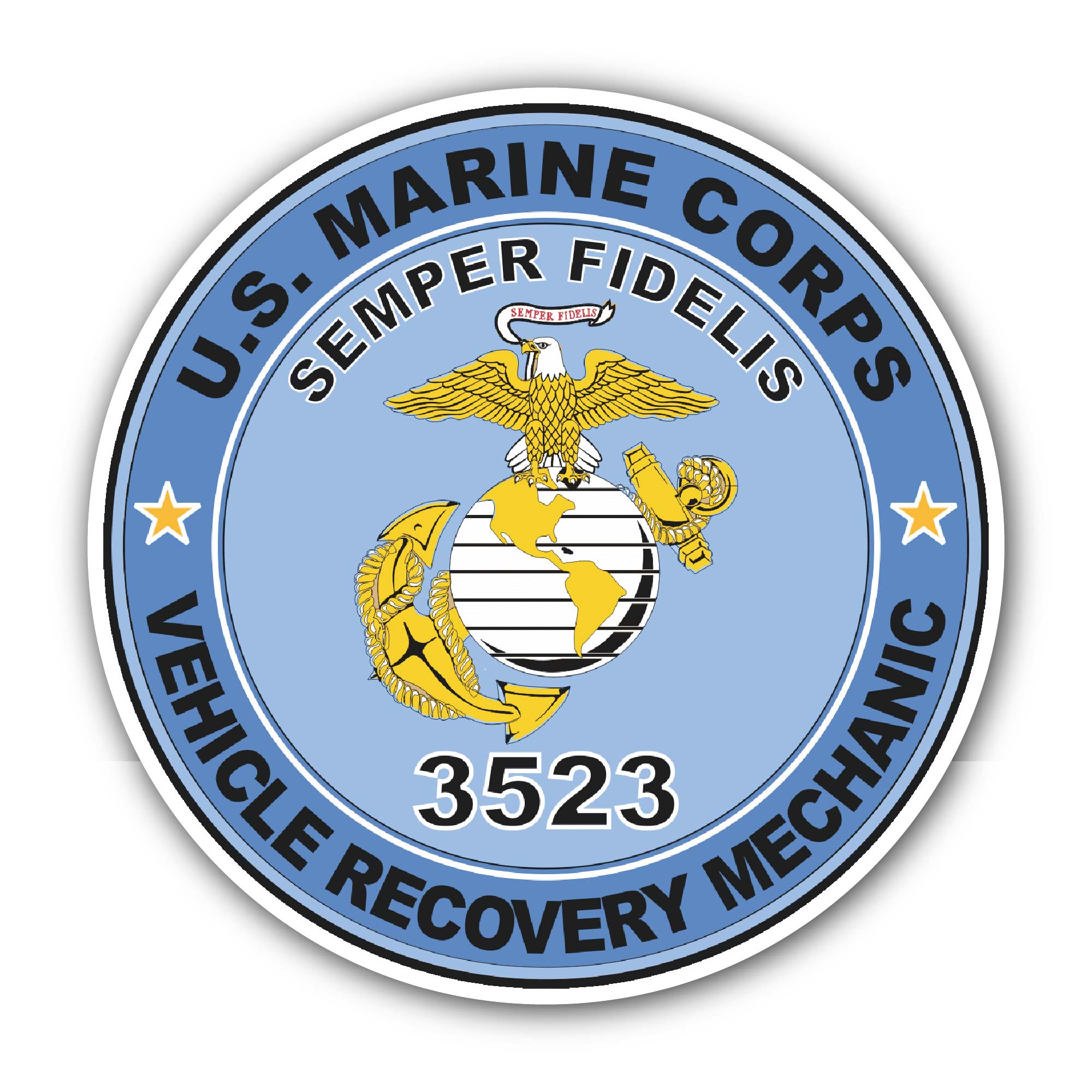 U.S.M.C. MOS 3523 Vehicle Recovery Mechanic Sticker, Waterproof Vinyl Decal Sticker Indoor Or Outdoor 2 (Pieces) 3" and 5"
