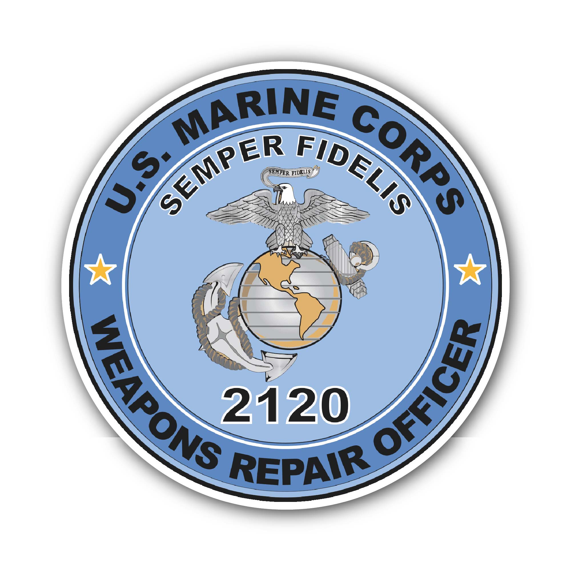 U.S.M.C. MOS 2120 Weapons Repair Officer Sticker, Waterproof Vinyl Decal Sticker Indoor Or Outdoor 2 (Pieces) 3" and 5"