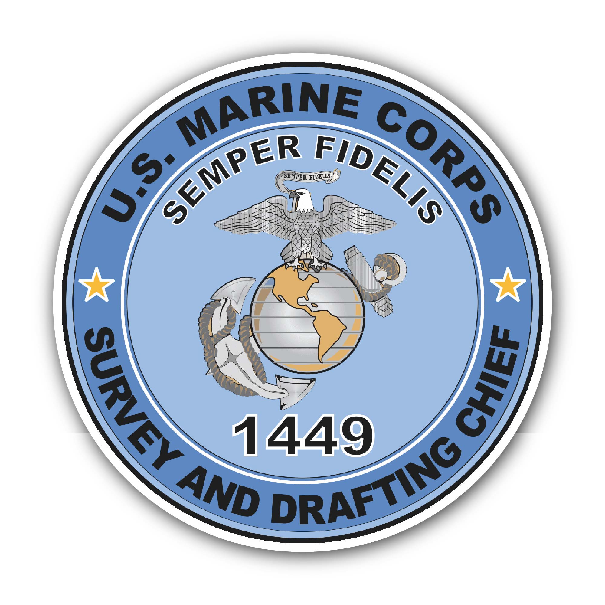 U.S.M.C. MOS 1449 Survey and Drafting Chief Sticker, Waterproof Vinyl Decal Sticker Indoor Or Outdoor 2 (Pieces) 3" and 5"