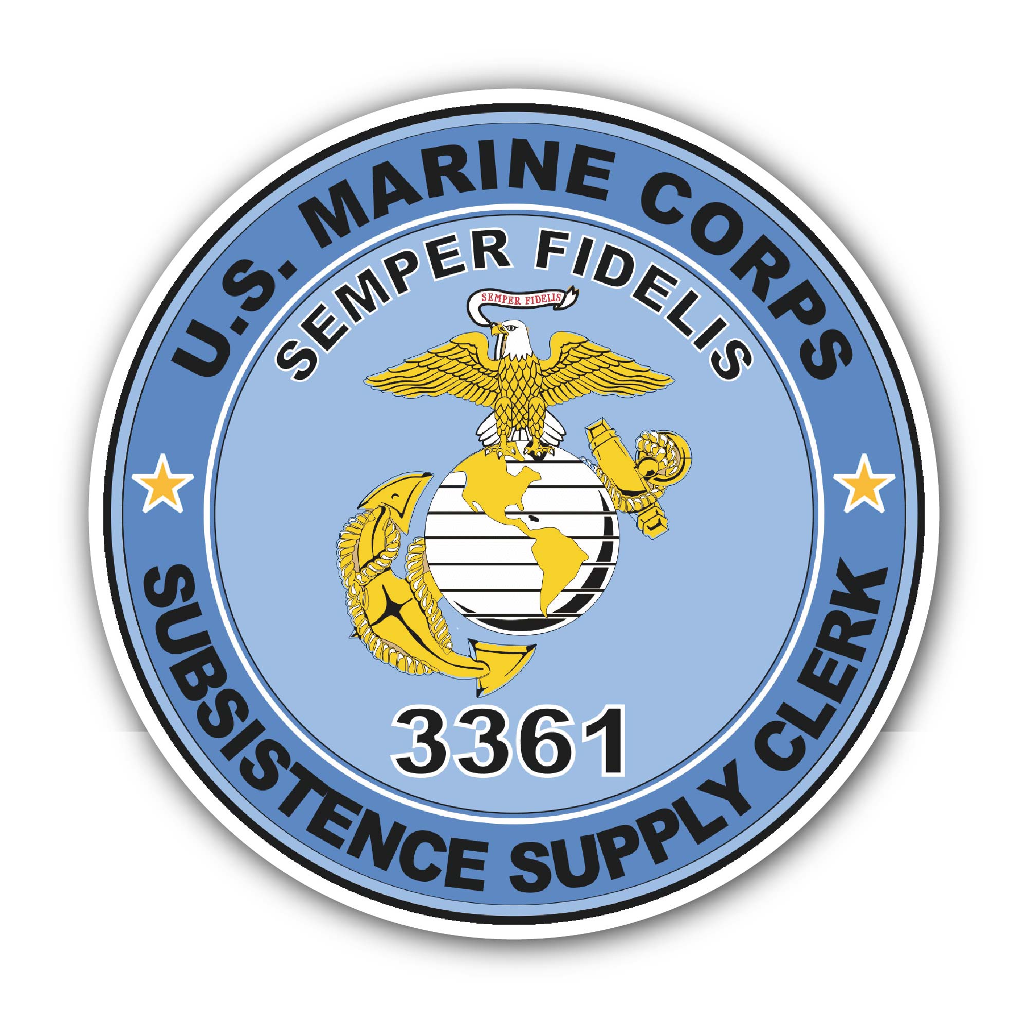 U.S.M.C. MOS 3361 Subsistence Supply Clerk Sticker, Waterproof Vinyl Decal Sticker Indoor Or Outdoor 2 (Pieces) 3" and 5"